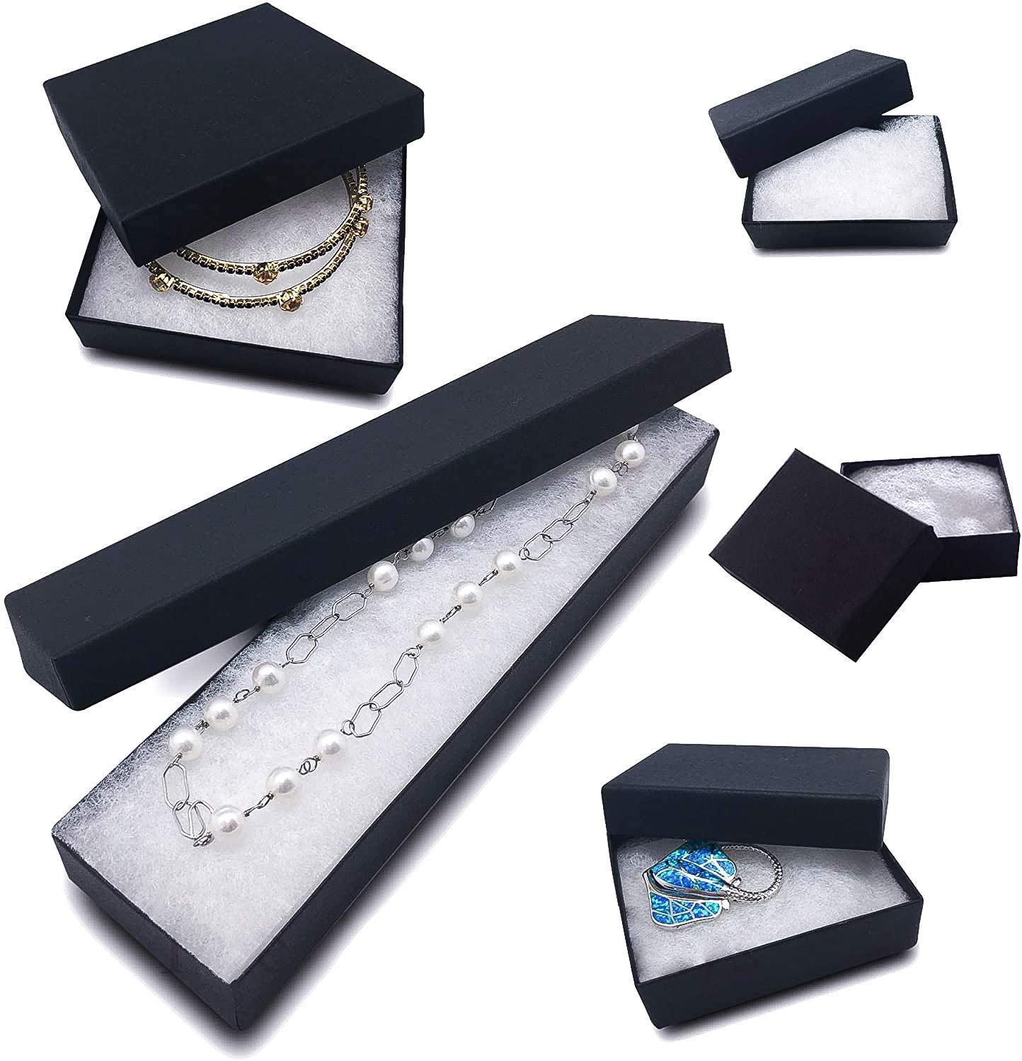 Cotton Filled Jewelry Box Assortment in Matte Black