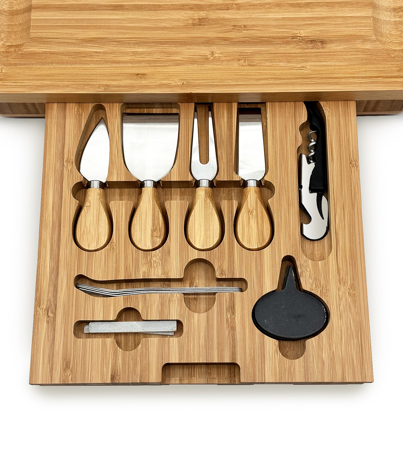 15" x 13" Natural Bamboo Charcuterie Board 16-Piece Set