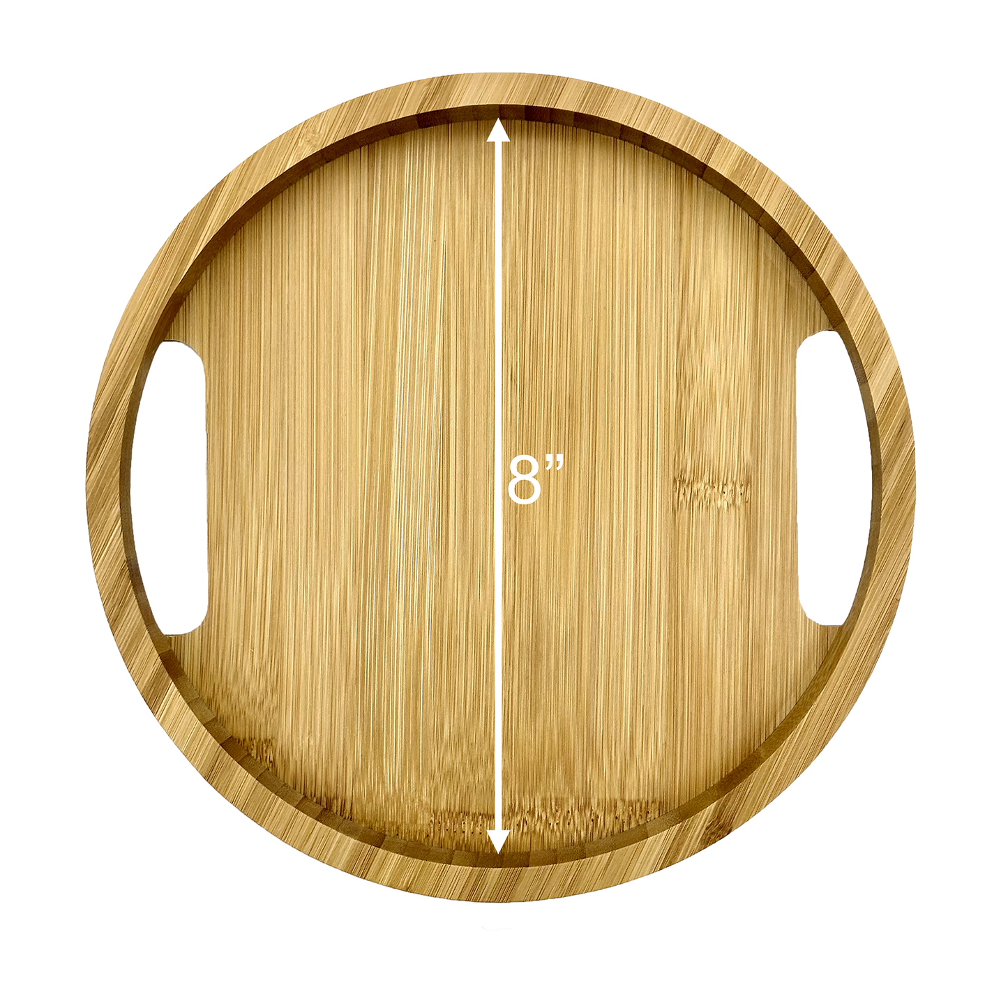 9" Natural Bamboo Modern Circular Serving Tray with Handles