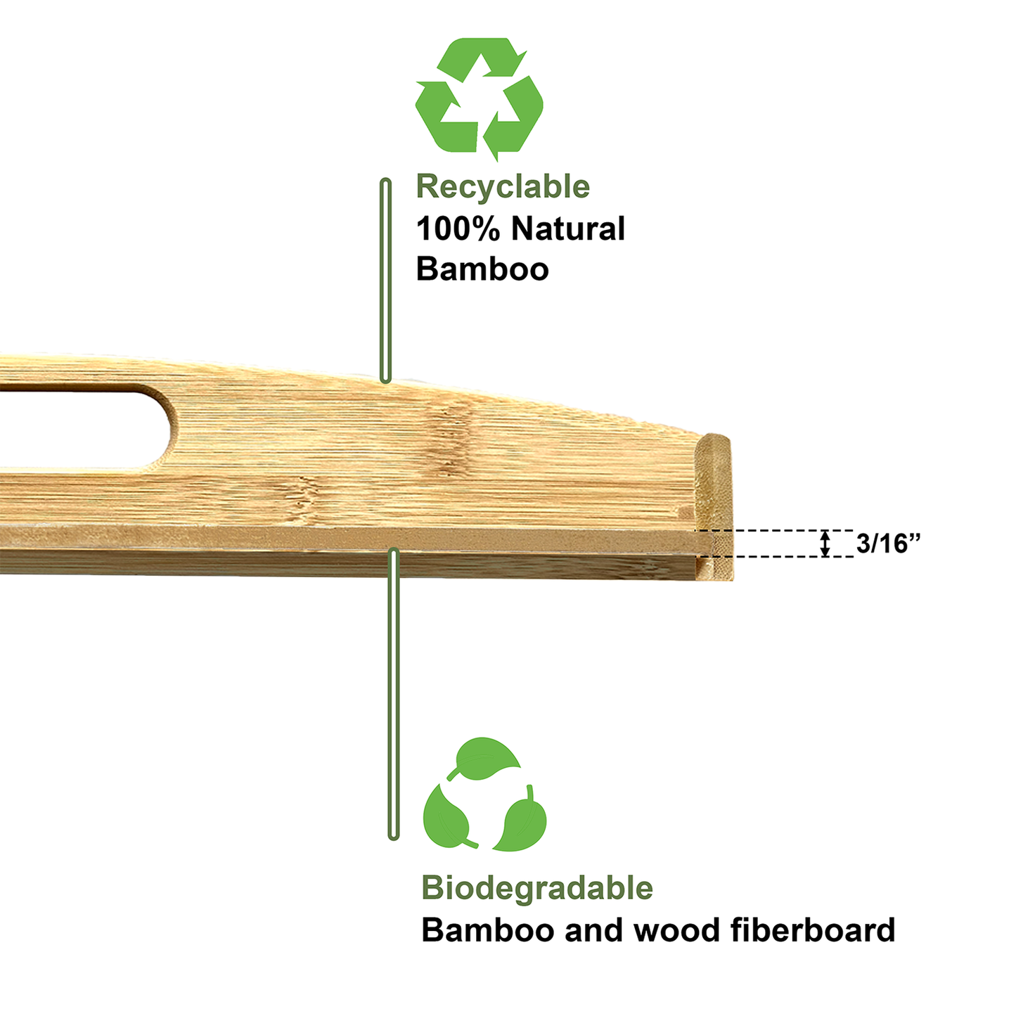 17.75" x 13" Natural Bamboo Large Serving Tray with Handles