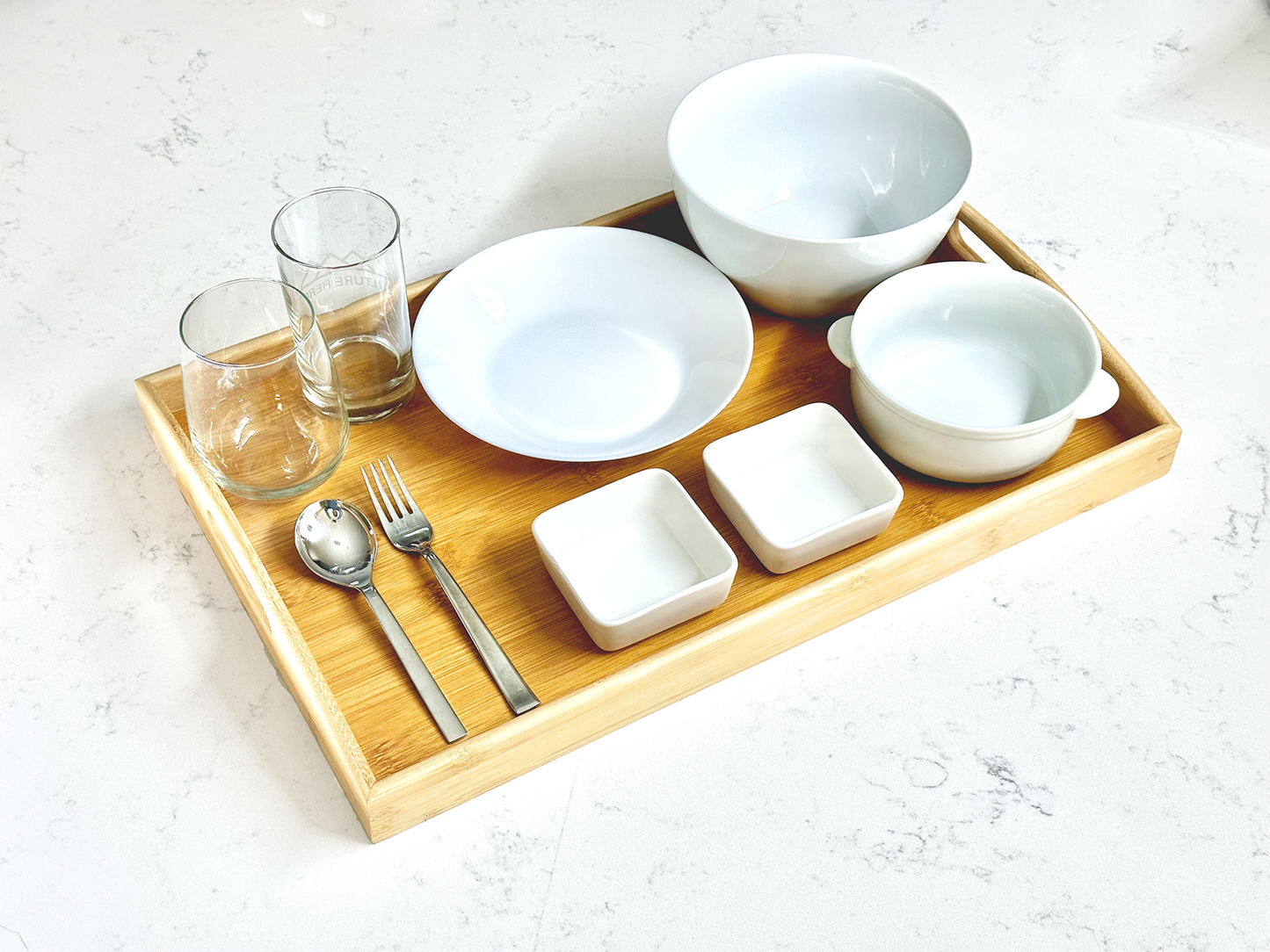 17.75" x 13" Natural Bamboo Large Serving Tray with Handles