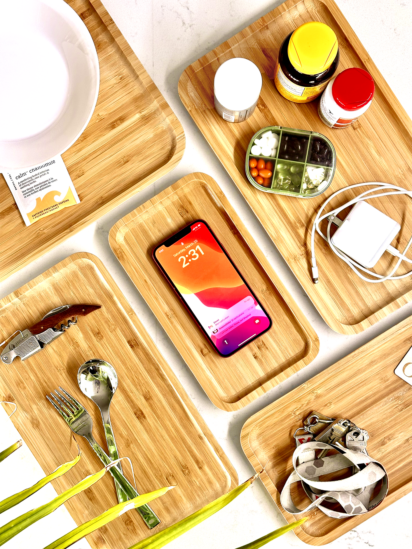 13" x 7" Natural Bamboo Minimalist Rectangular Serving Tray