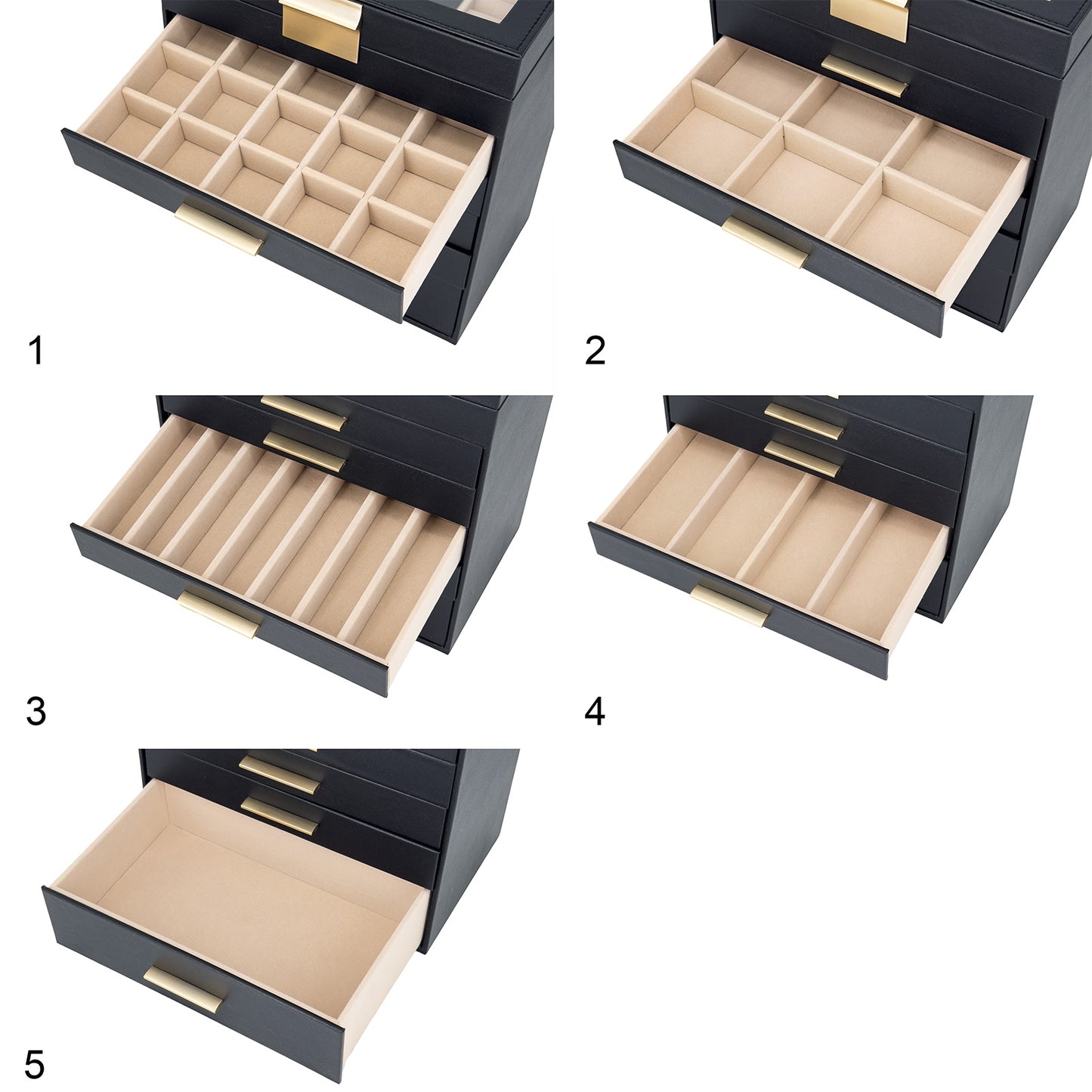 Black Leatherette 5 Drawer Jewelry Storage Box Case
