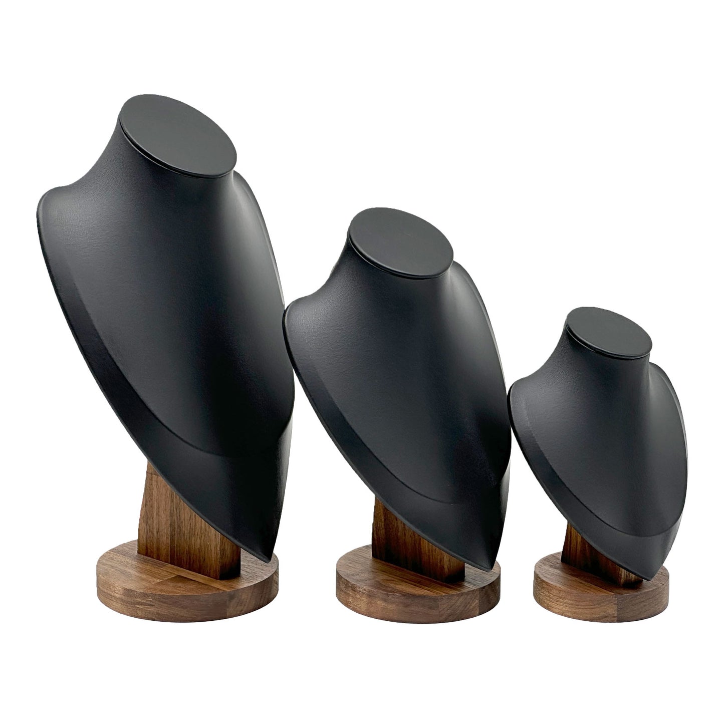7 1/4" Black Leatherette Walnut Base Necklace Bust Display