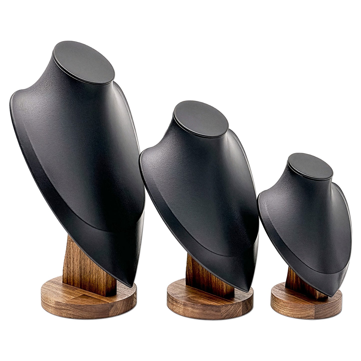 9 1/2" Black Leatherette Walnut Base Necklace Bust Display