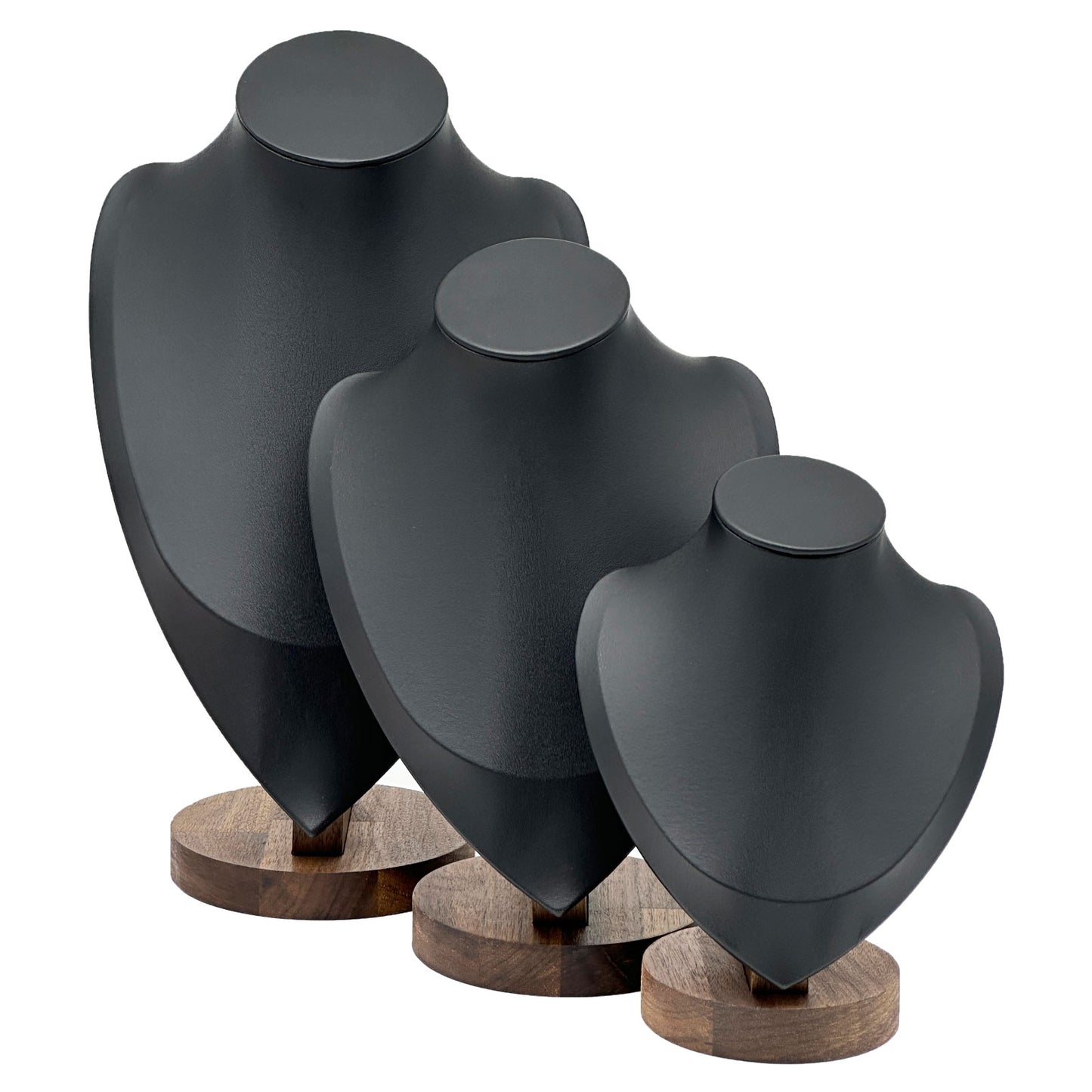 7 1/4" Black Leatherette Walnut Base Necklace Bust Display