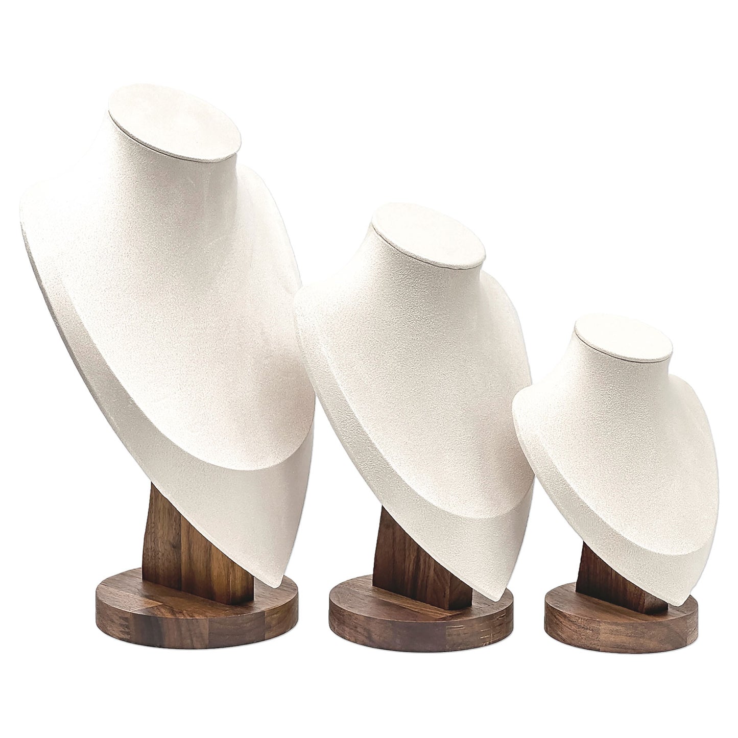 7 1/4" Cream Microfiber Walnut Base Necklace Bust Display