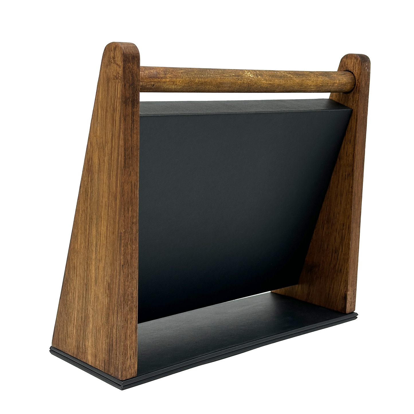 Dark Oak Wood and Black Leatherette Ring Jewelry Display