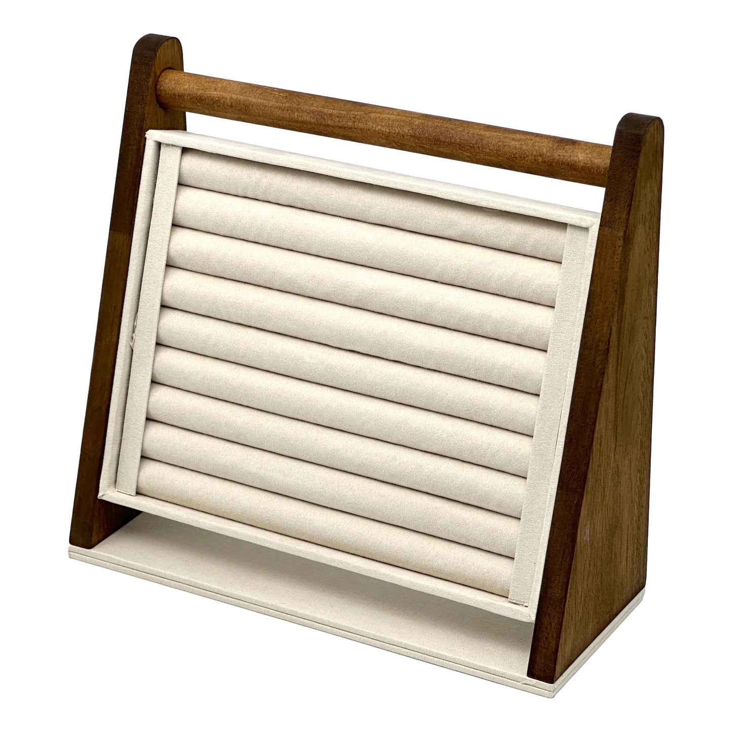 Dark Walnut Wood and Cream Microfiber Ring Jewelry Display Stand