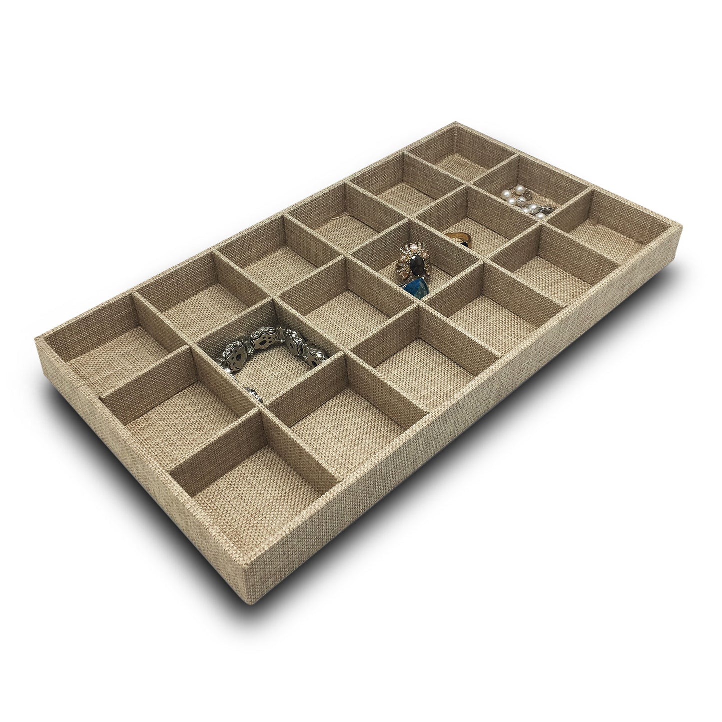 Deluxe Burlap 18 Compartment Stackable Jewelry Tray