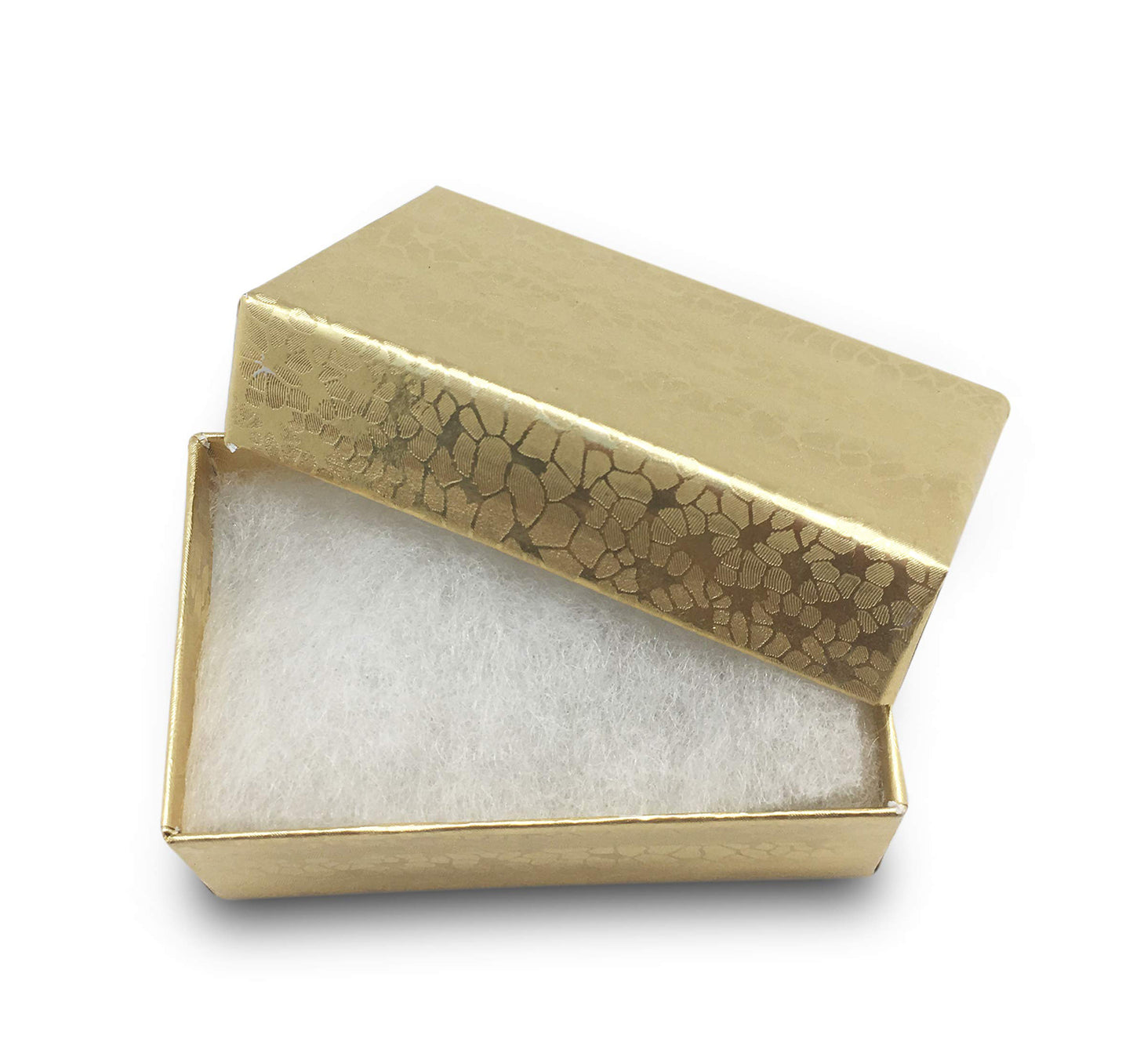 2 1/8" x 1 5/8" x 3/4" Gold Cotton Filled Paper Box