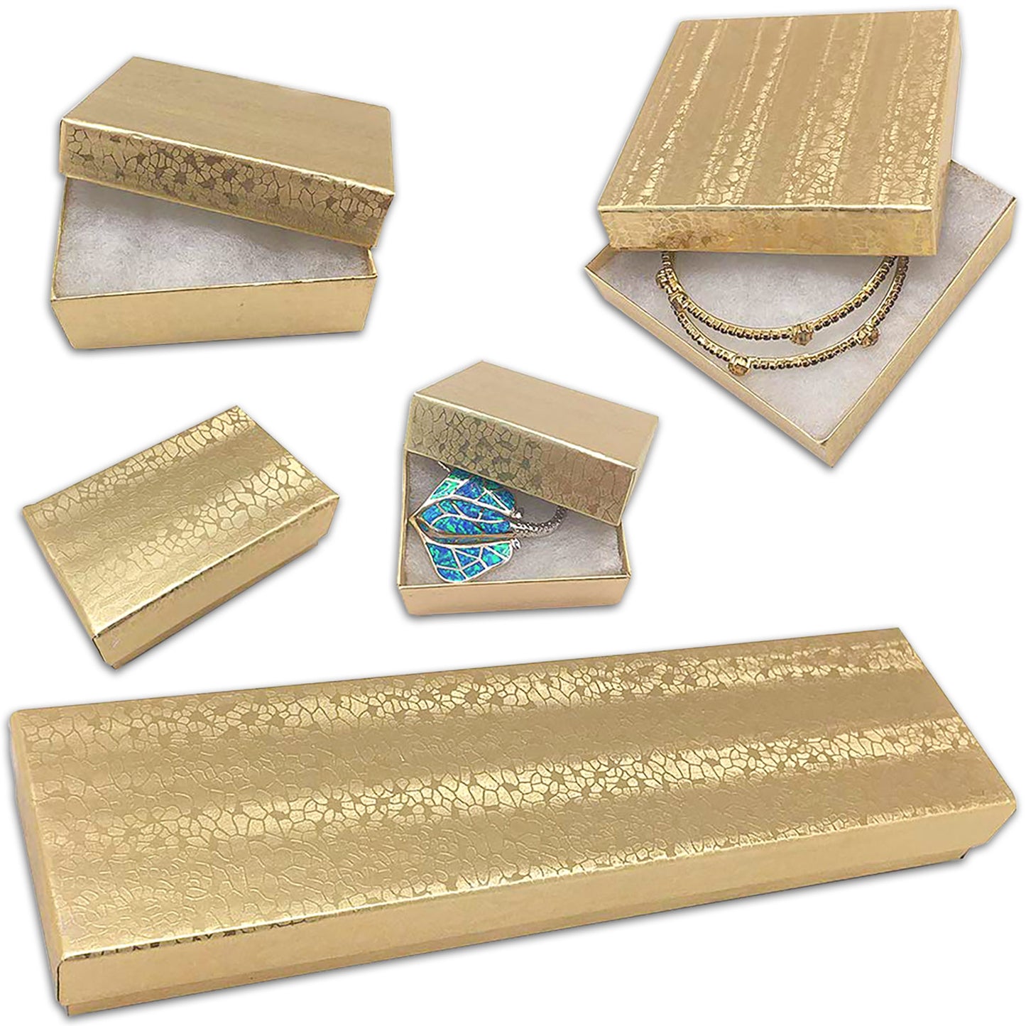 Cotton Filled Jewelry Box Assortment in Gold Foil