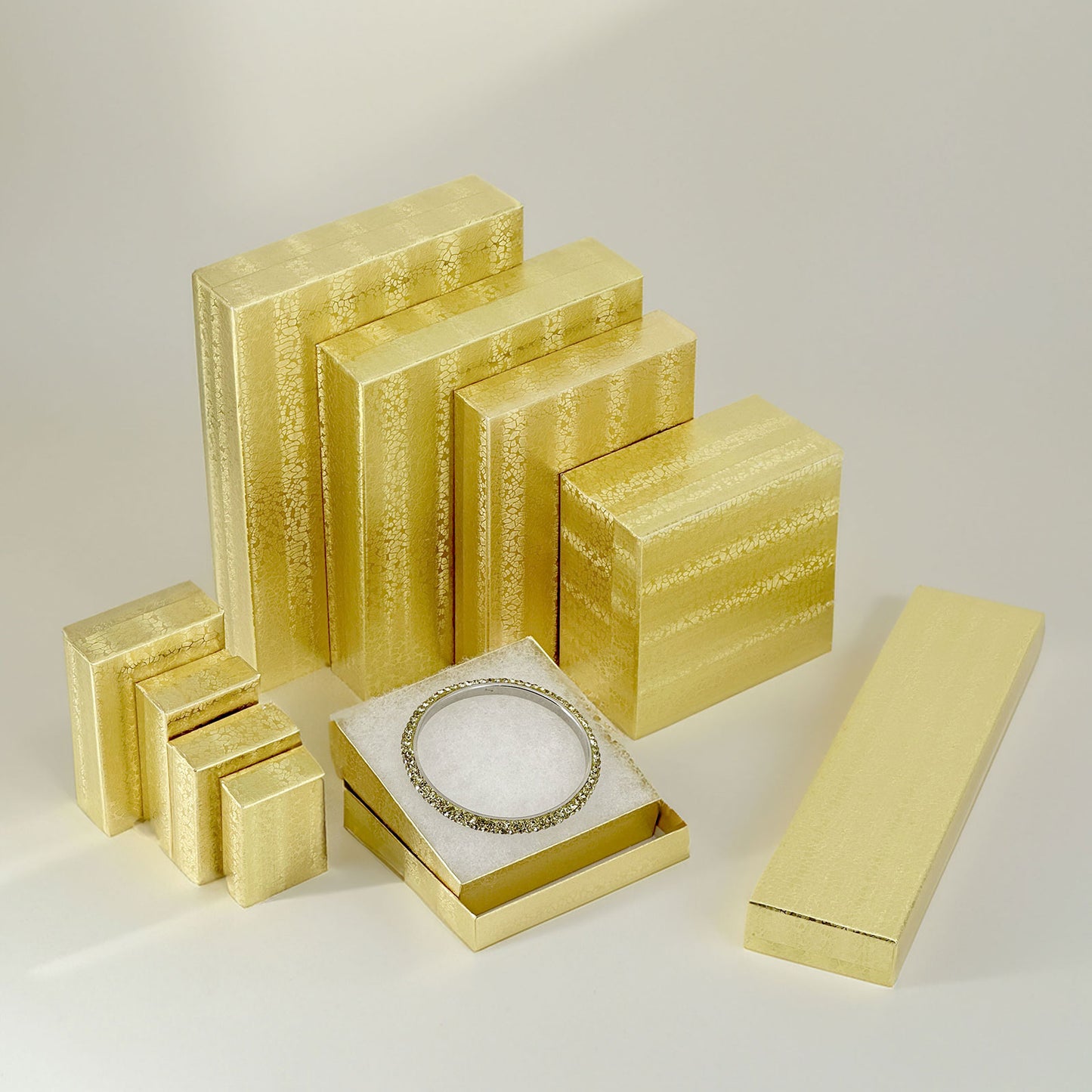3 1/2" x 3 1/2" x 1" Gold Cotton Filled Paper Box