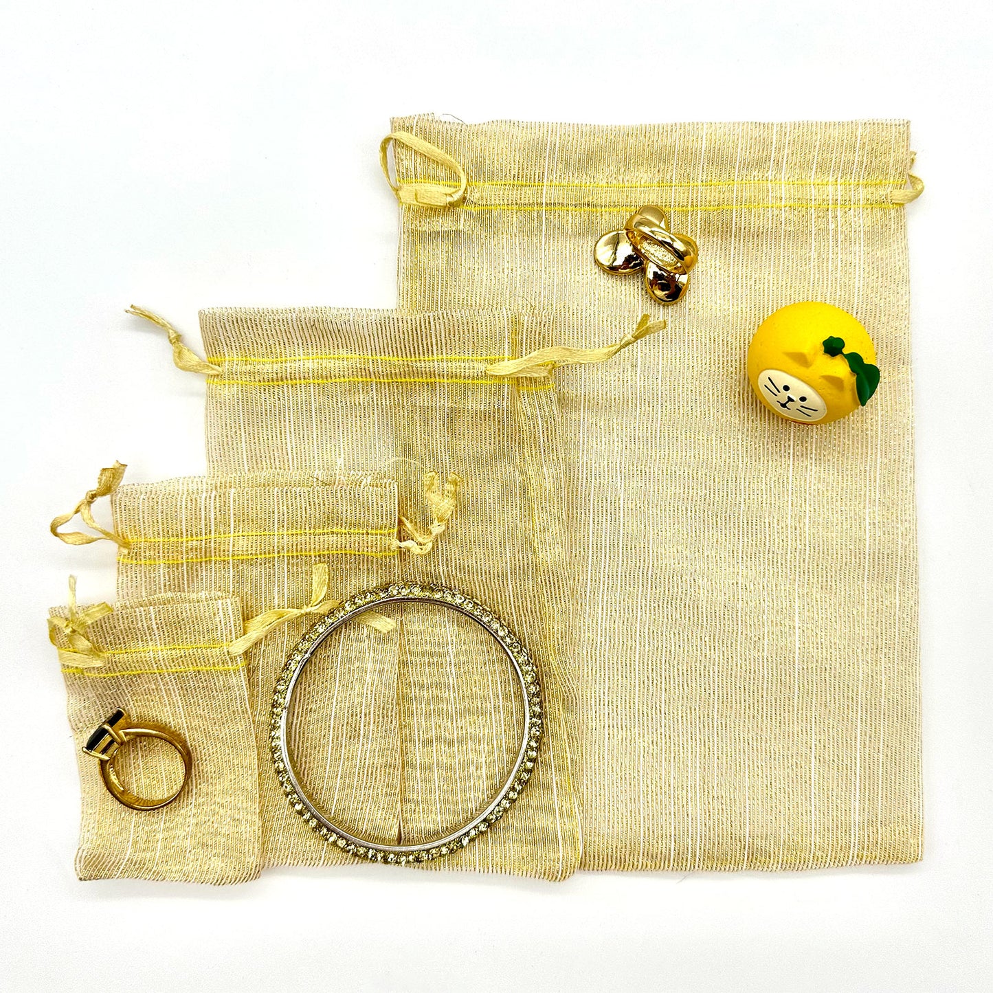 96-Pack Gold Striped Weave Organza Drawstring Pouch Gift Bags