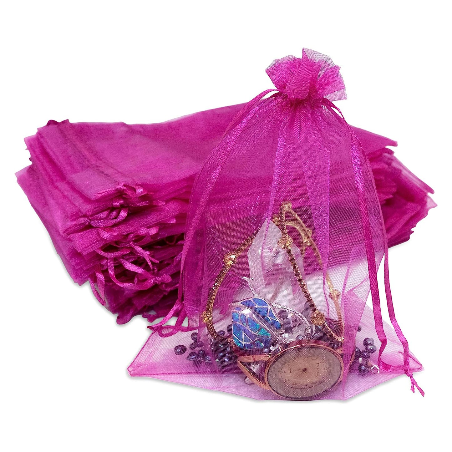 Hot Pink Organza Drawstring Pouches