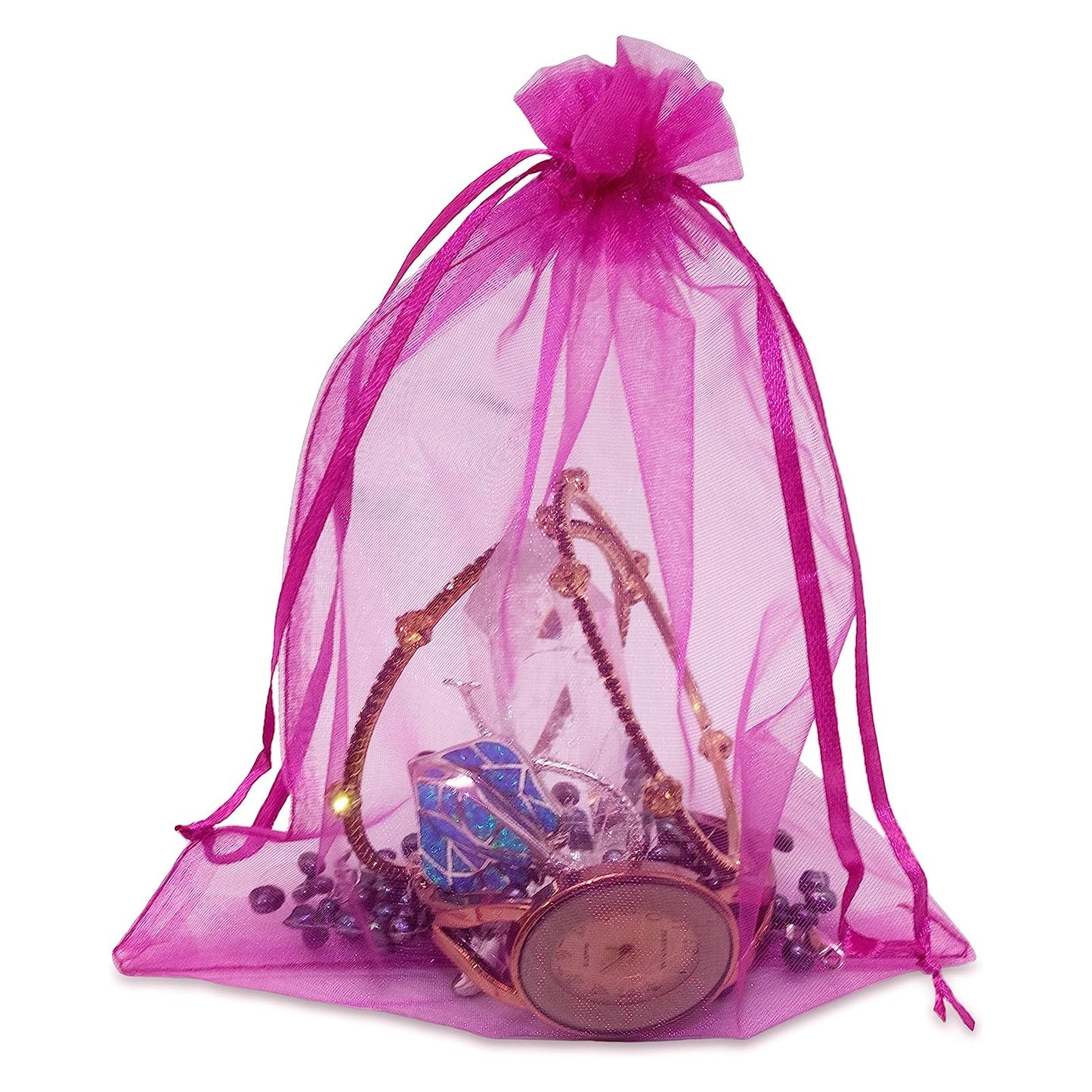 Hot Pink Organza Drawstring Pouches