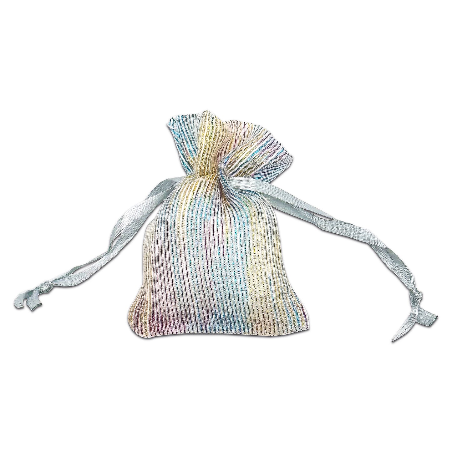 96-Pack Iridescent Striped Weave Organza Drawstring Pouch Gift Bags