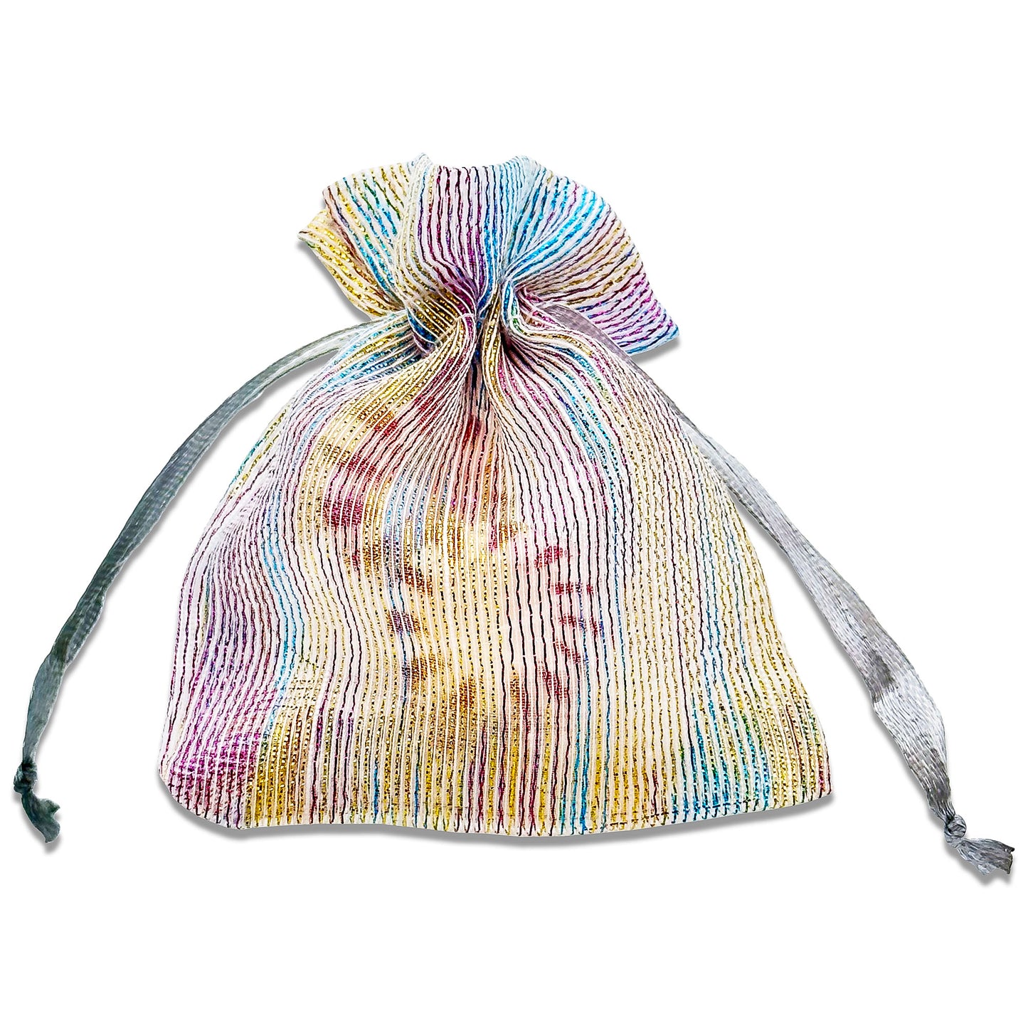 96-Pack Iridescent Striped Weave Organza Drawstring Pouch Gift Bags
