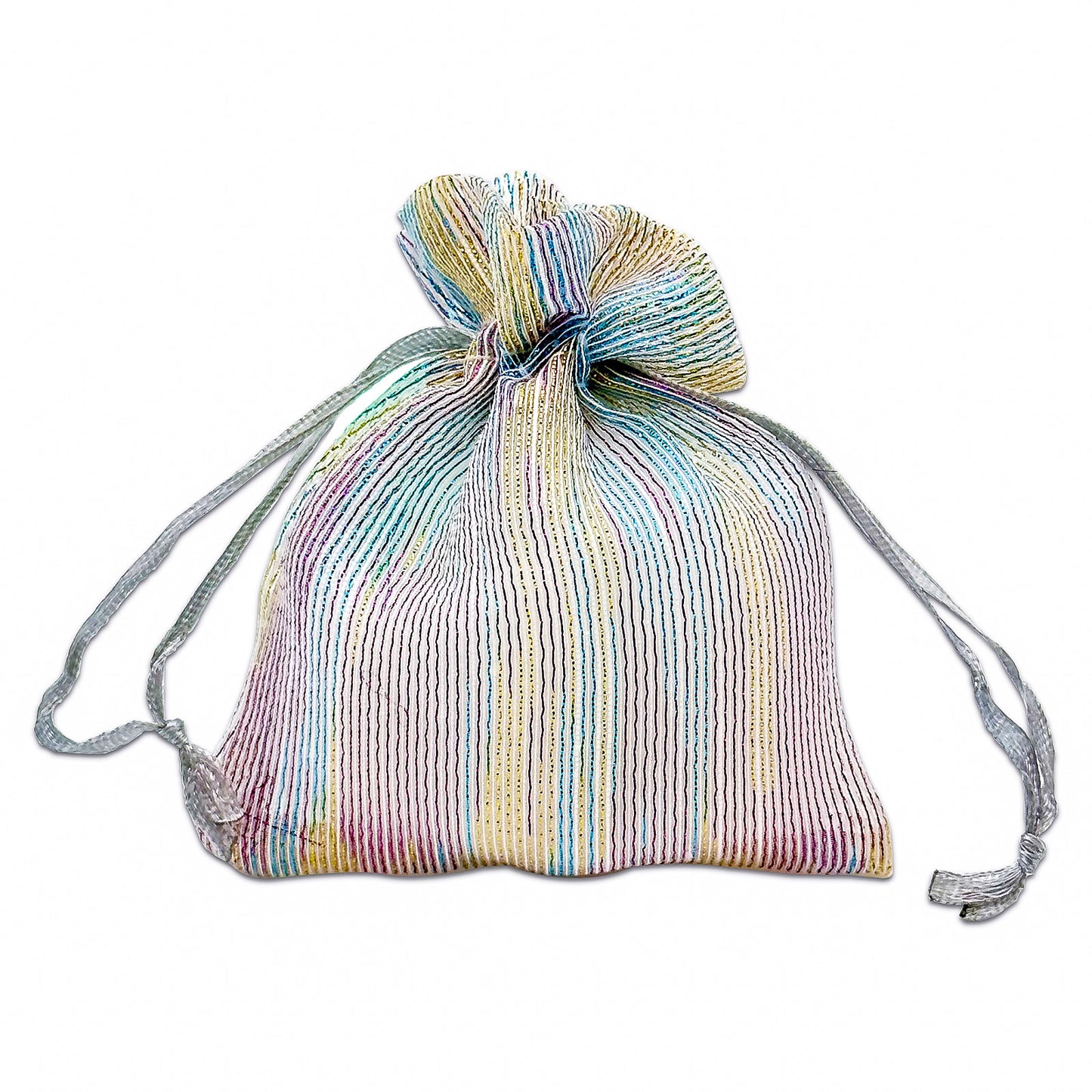 96-Pack Iridescent Striped Weave Organza Drawstring Pouch Gift Bags