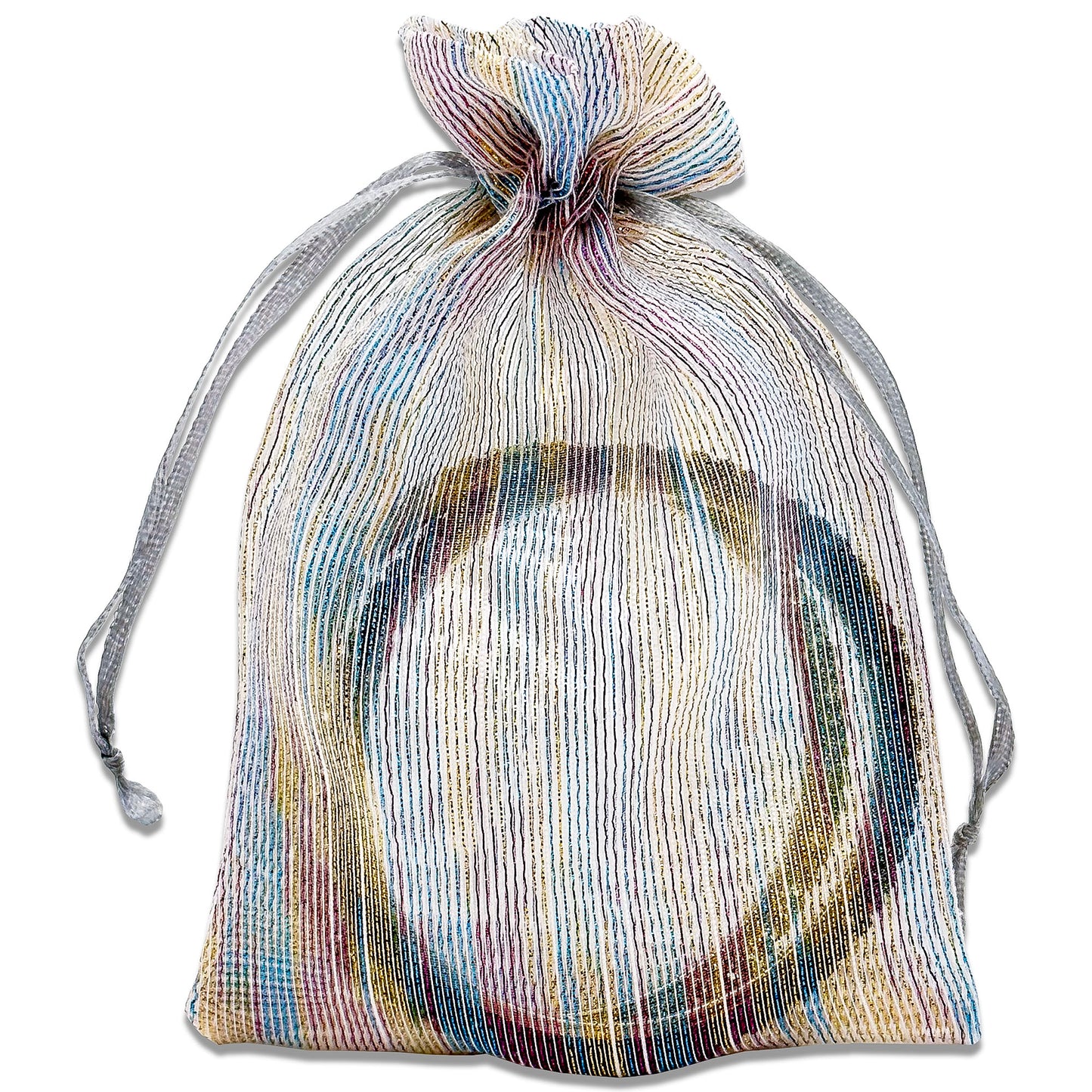96-Pack Iridescent Striped Weave Organza Drawstring Pouch Gift Bags