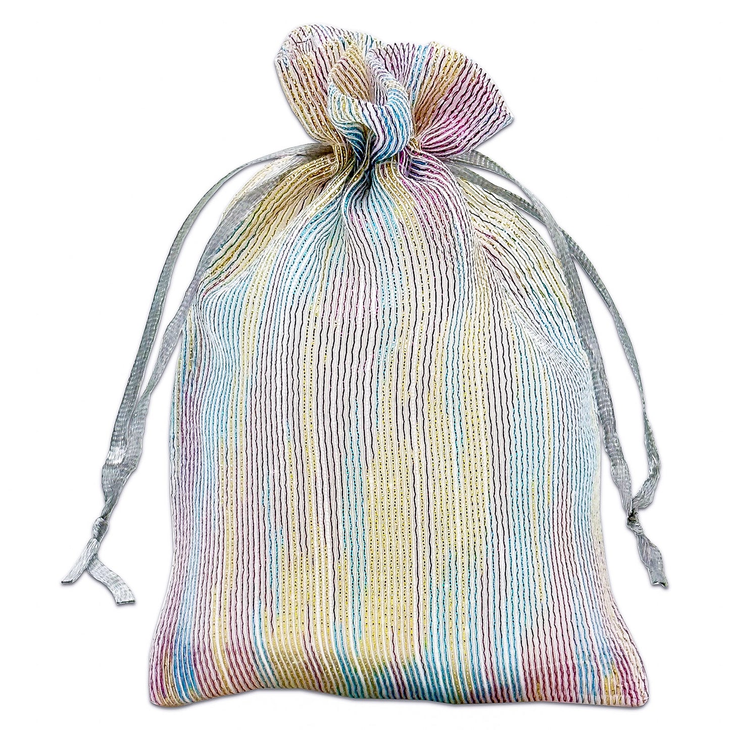 96-Pack Iridescent Striped Weave Organza Drawstring Pouch Gift Bags