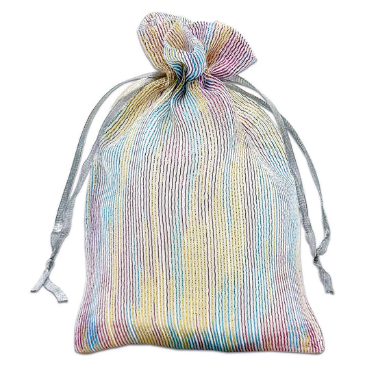 96-Pack Iridescent Striped Weave Organza Drawstring Pouch Gift Bags