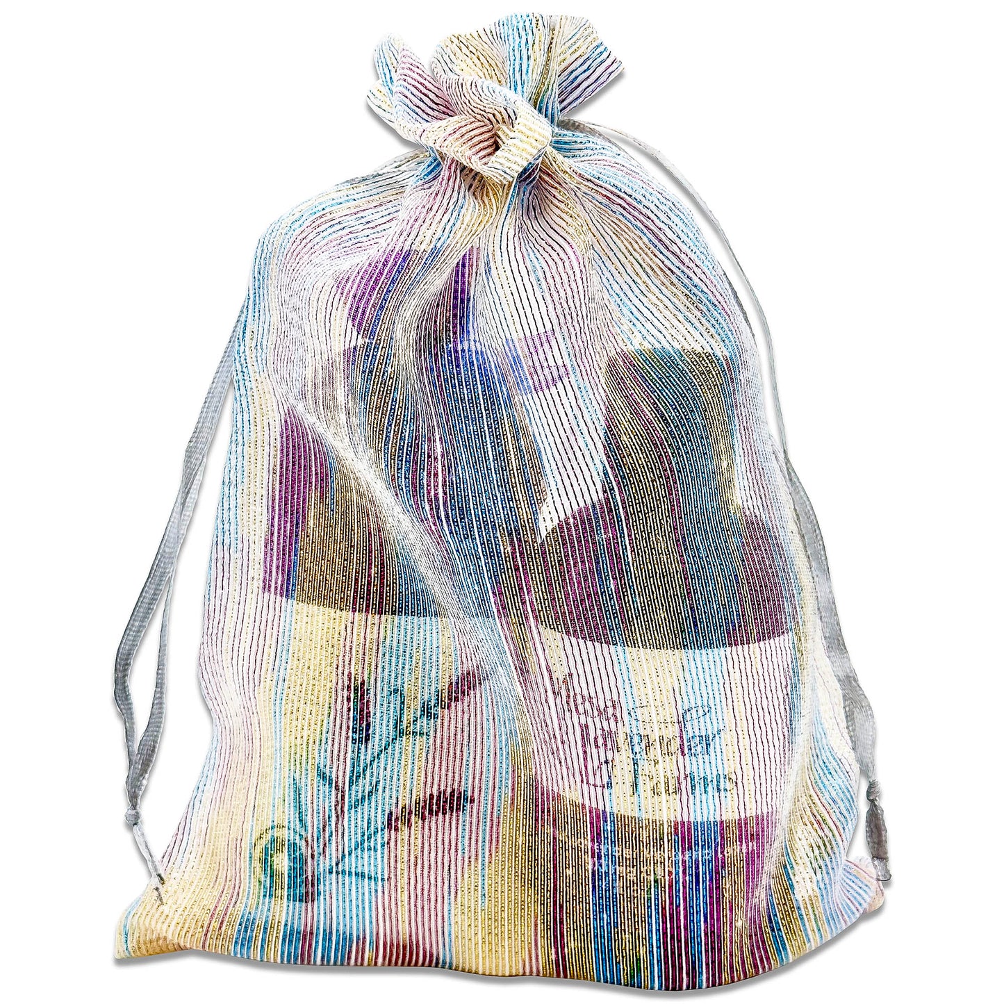 96-Pack Iridescent Striped Weave Organza Drawstring Pouch Gift Bags