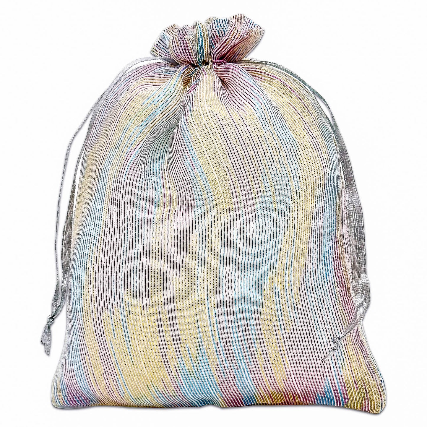 96-Pack Iridescent Striped Weave Organza Drawstring Pouch Gift Bags