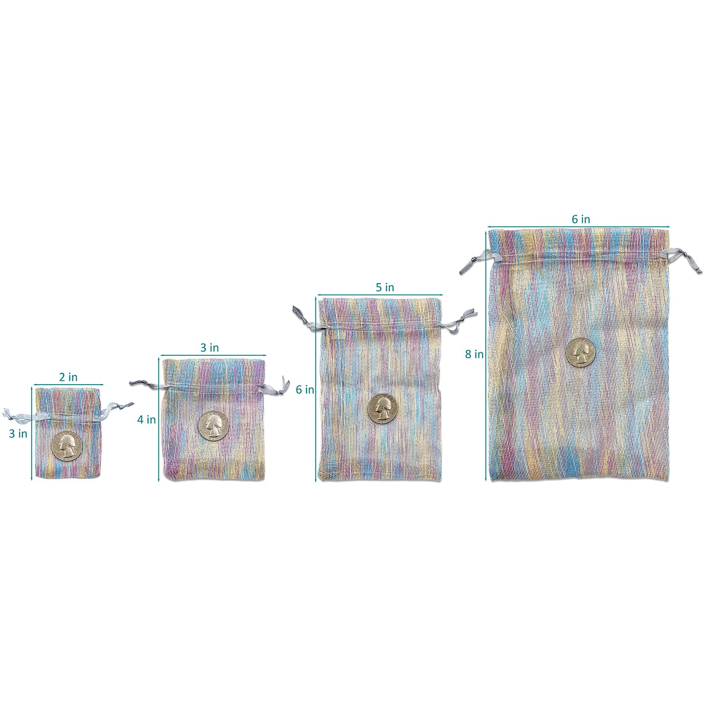 96-Pack Iridescent Striped Weave Organza Drawstring Pouch Gift Bags