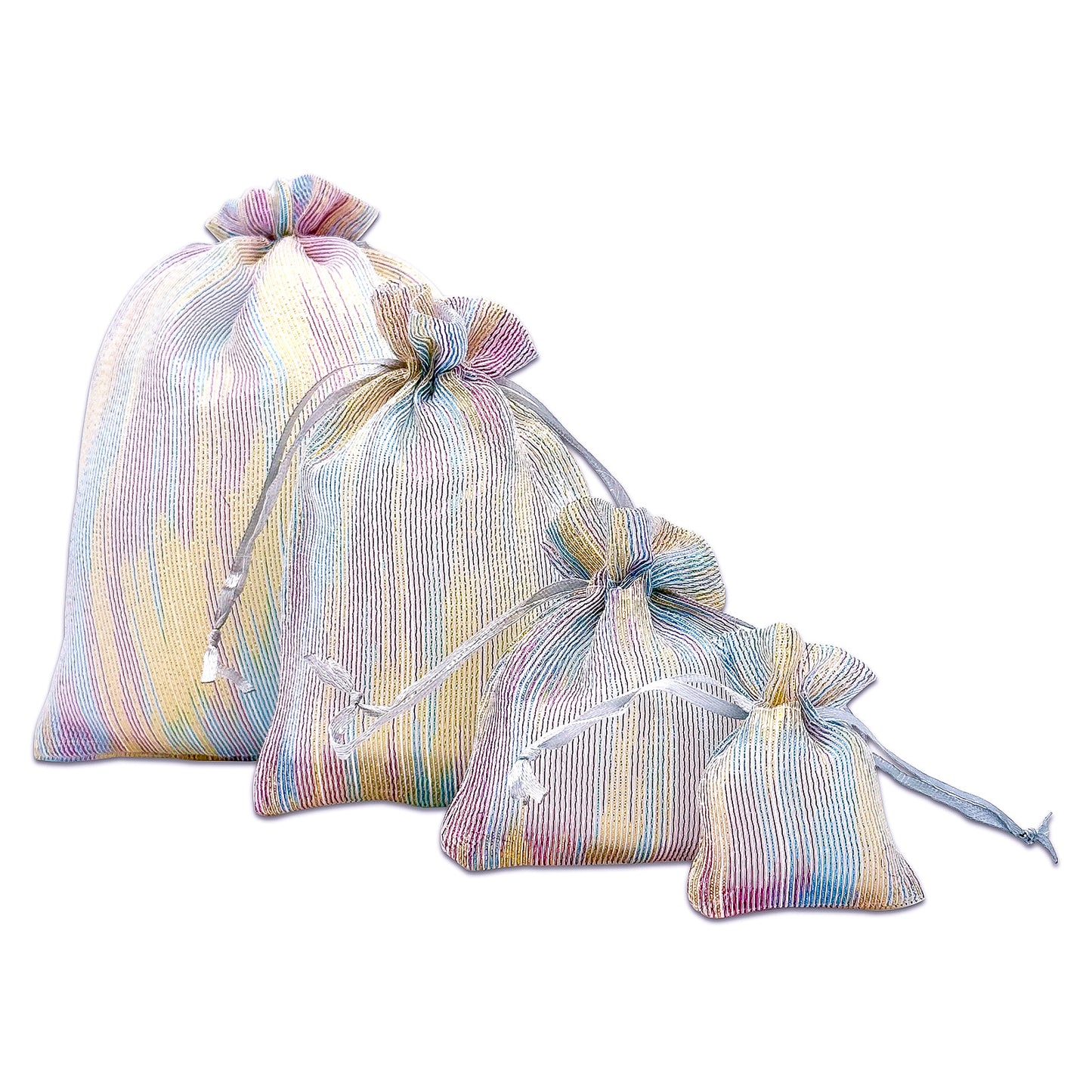 96-Pack Iridescent Striped Weave Organza Drawstring Pouch Gift Bags