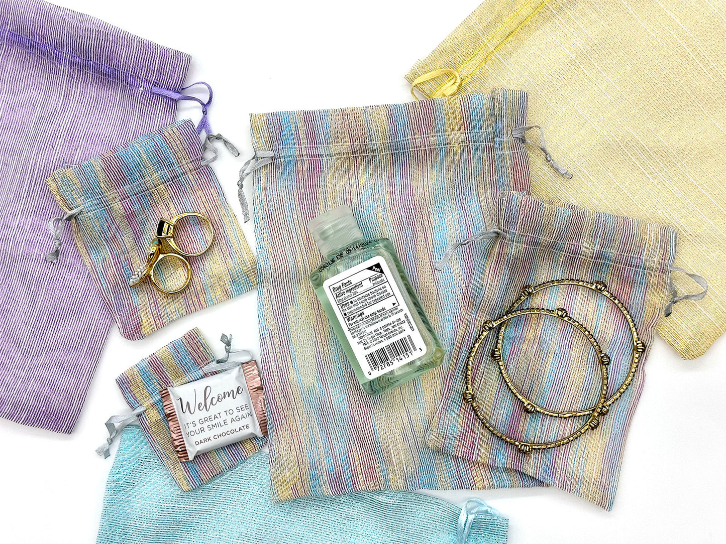96-Pack Iridescent Striped Weave Organza Drawstring Pouch Gift Bags