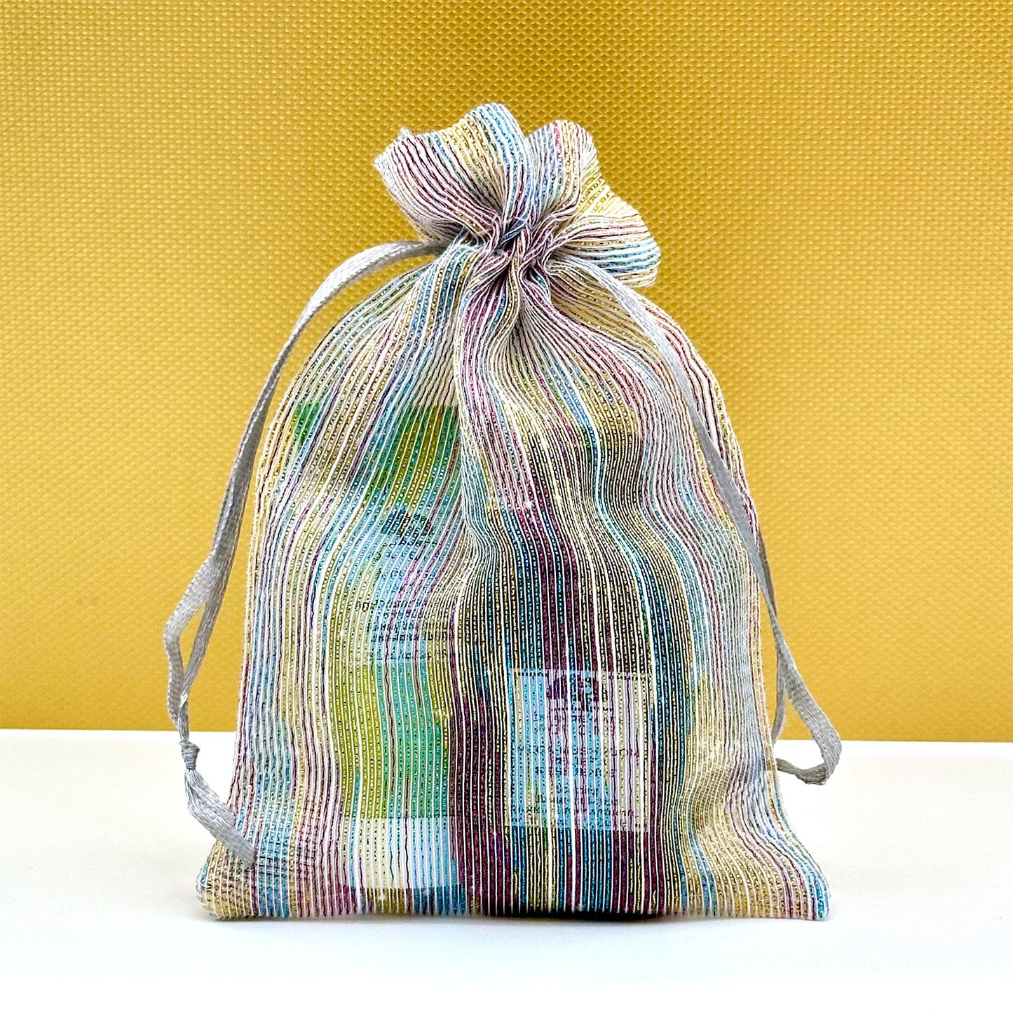 96-Pack Iridescent Striped Weave Organza Drawstring Pouch Gift Bags