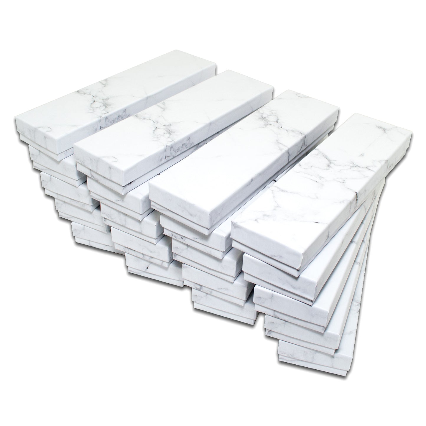 8" x 2" x 1" Marble White Cotton Filled Box