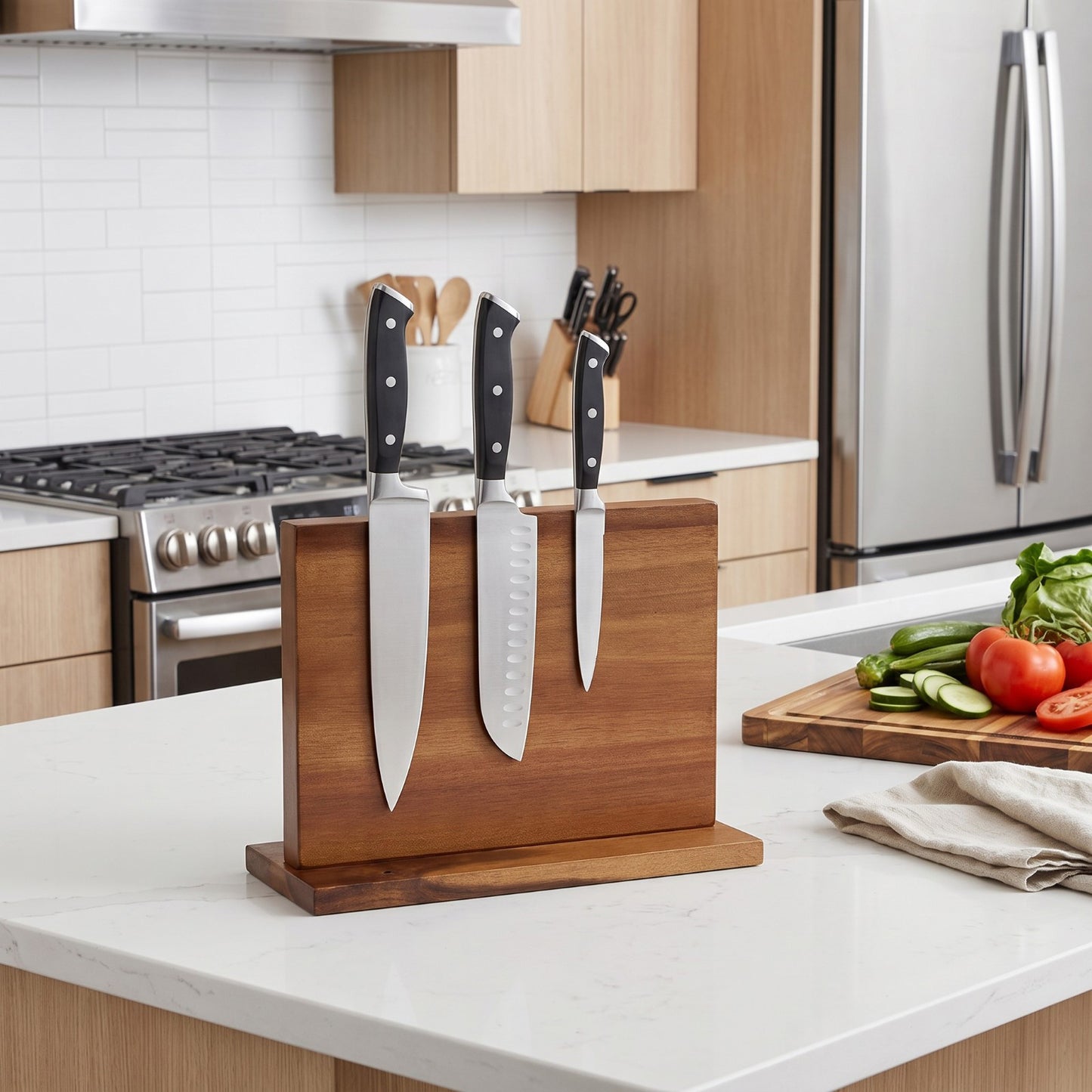 Oak Wood Magnetic Tool and Knife Block Stand
