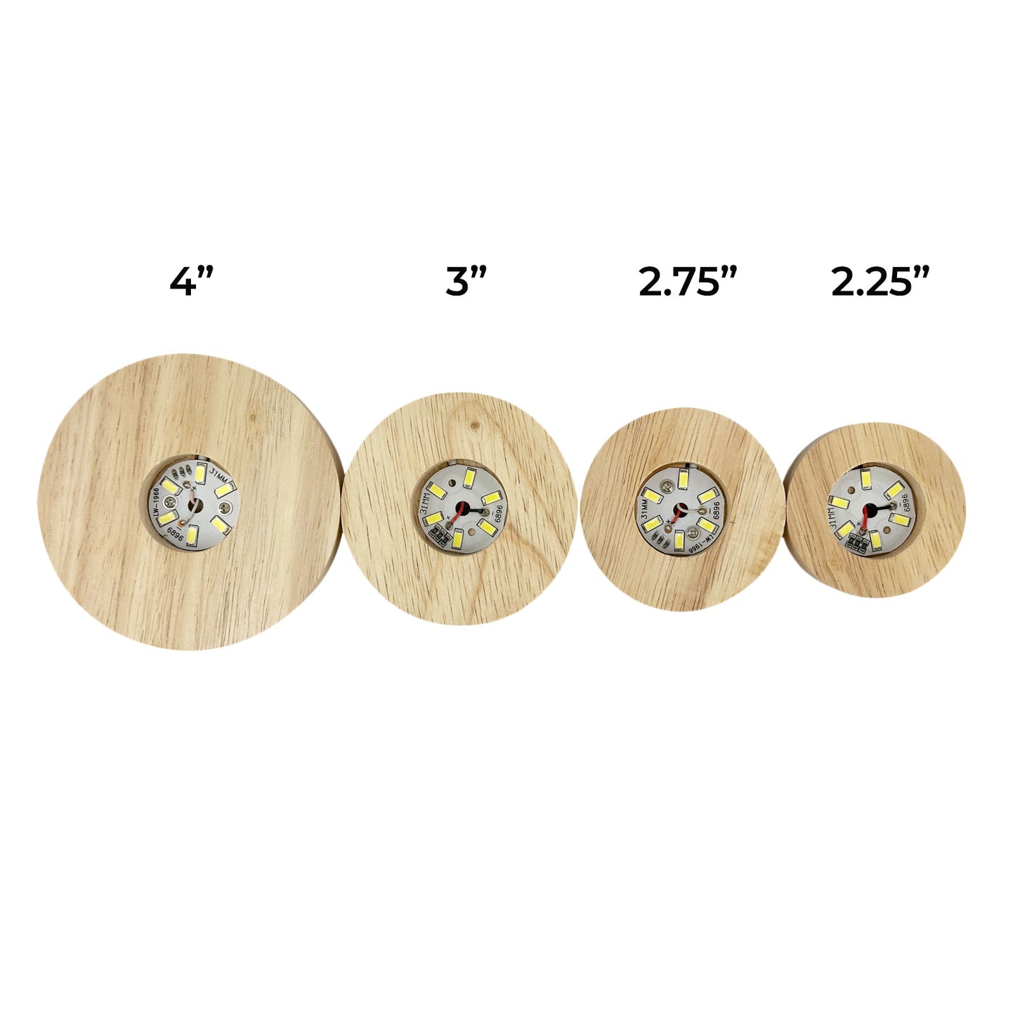 3" Round Wood Base White LED Light with Switch (2-Pack)