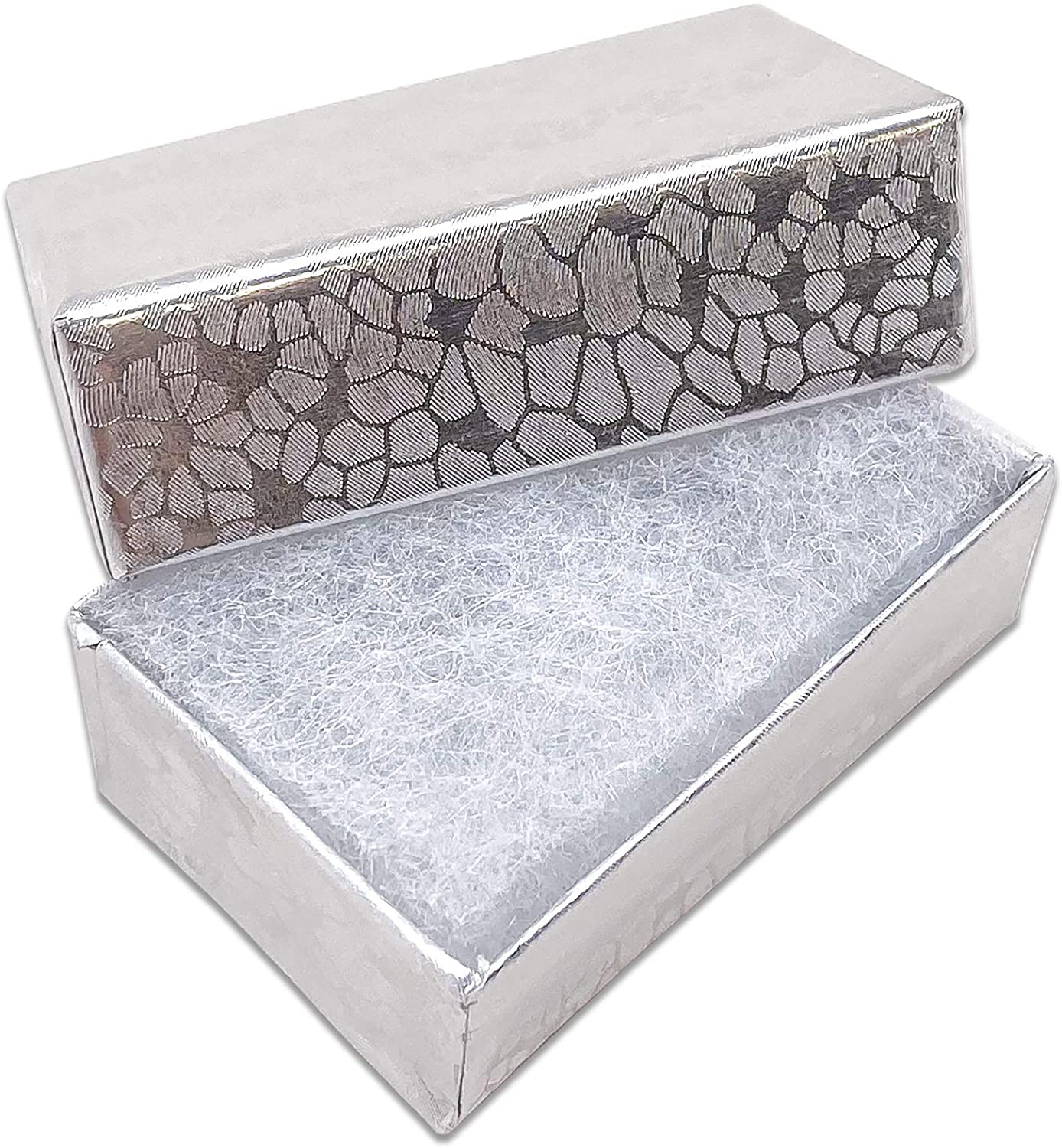 1 7/8"Wx 1 1/4"Dx 5/8"H Silver Cotton Filled Paper Box