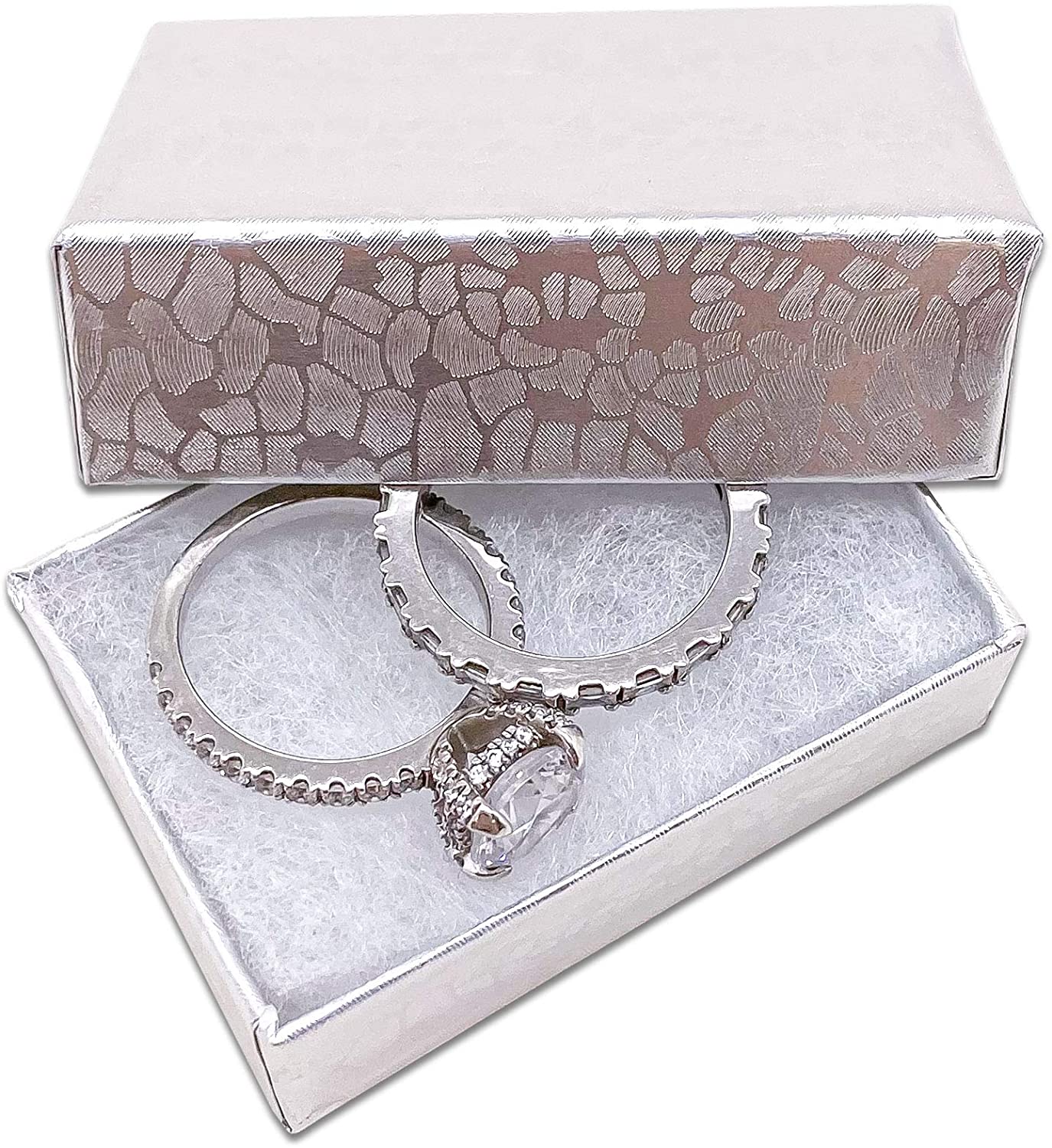 1 7/8"Wx 1 1/4"Dx 5/8"H Silver Cotton Filled Paper Box