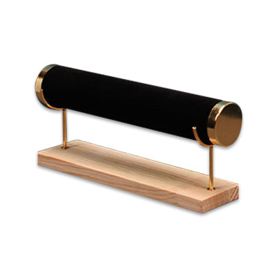 Single Bar Black Velvet Gold Accent Round T-Bar Bracelet Display