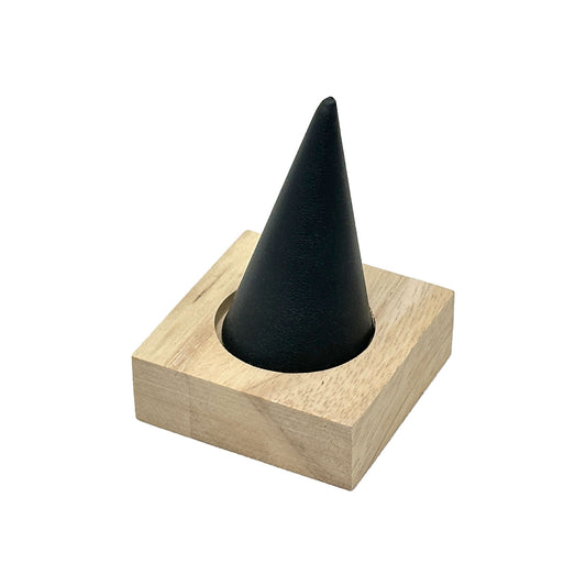 Single Finger Black Leatherette and Wood Ring Display