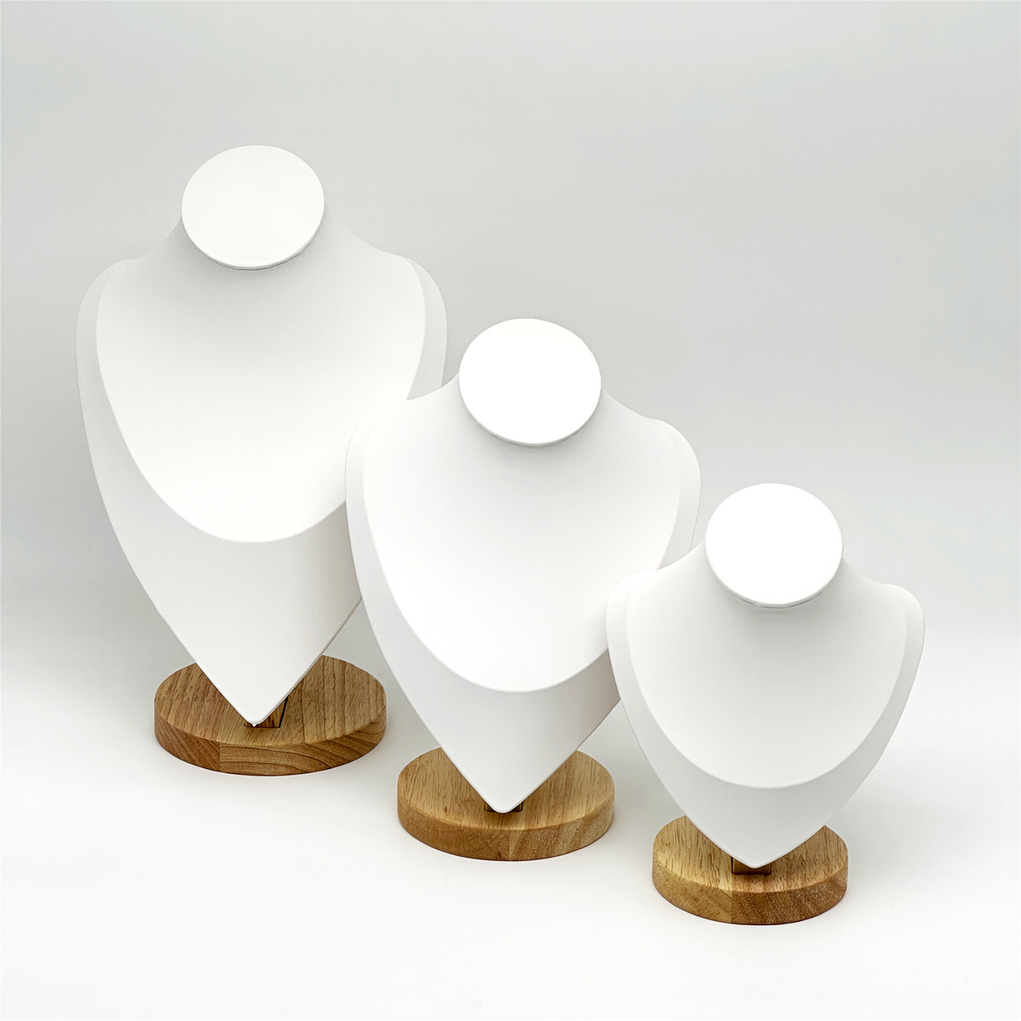 9 1/2" White Leatherette Wood Base Necklace Bust Display