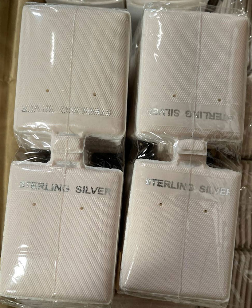 1 1/2" x 1 3/4" Beige "Sterling Silver" Earring Puff Card