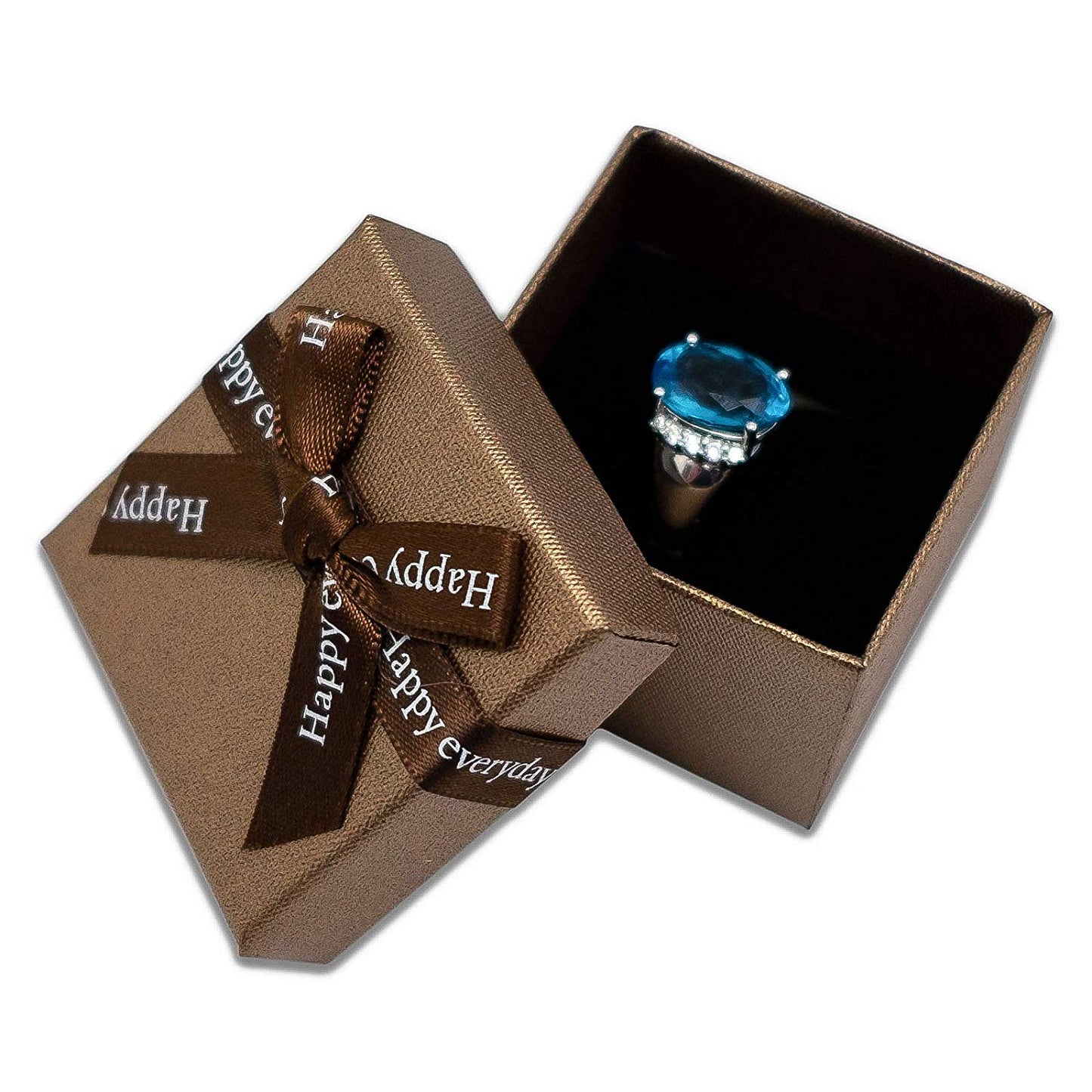 1 3/4" x 1 3/4" Brown Linen Paper Cardboard Ribbon Bow Jewelry Box