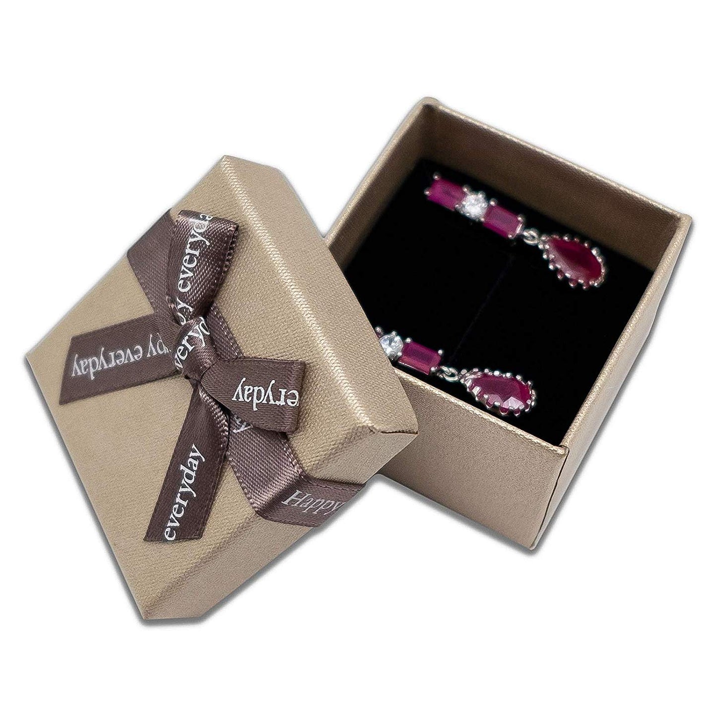 1 3/4" x 1 3/4" Champagne Beige Linen Paper Cardboard Ribbon Bow Jewelry Box