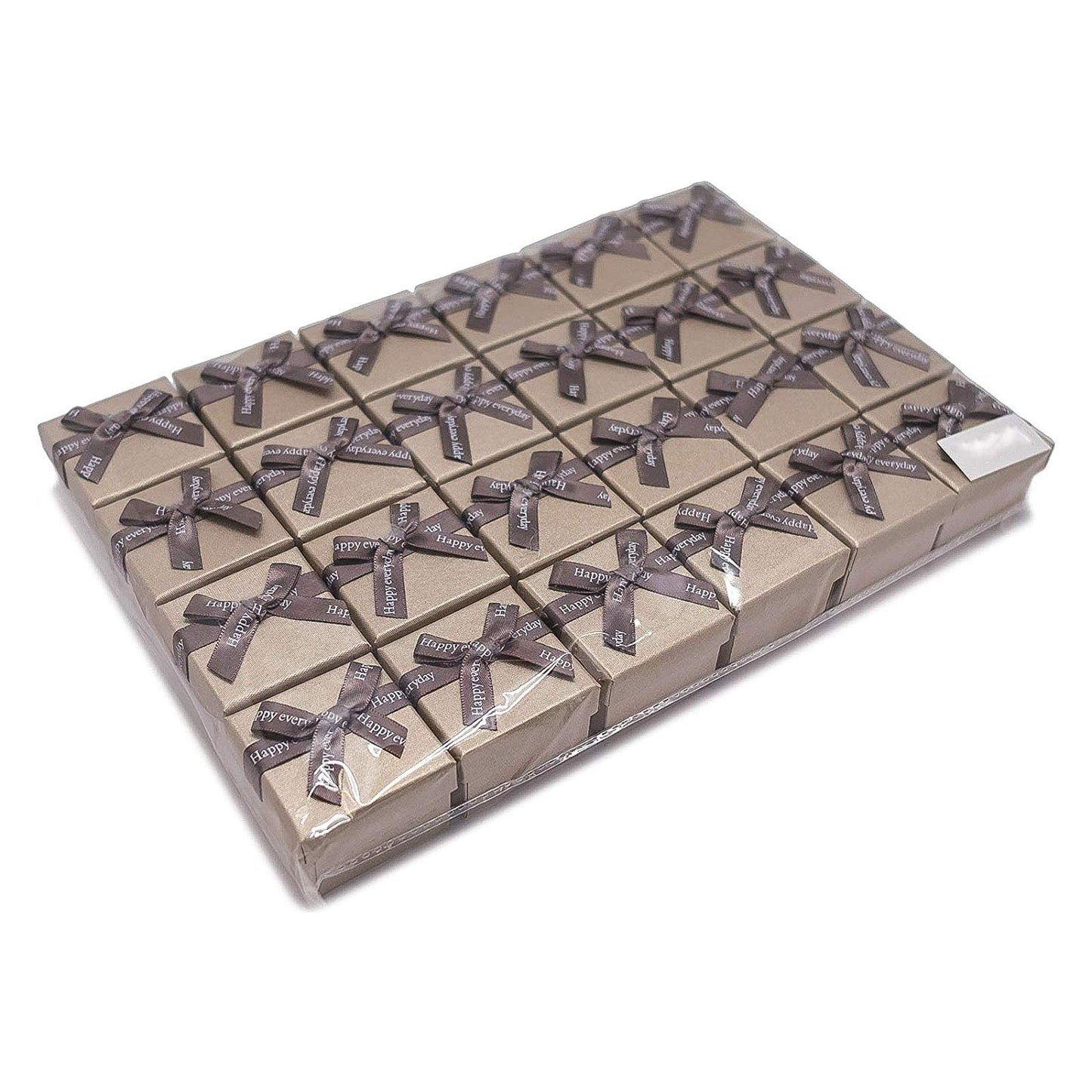 1 3/4" x 1 3/4" Champagne Beige Linen Paper Cardboard Ribbon Bow Jewelry Box