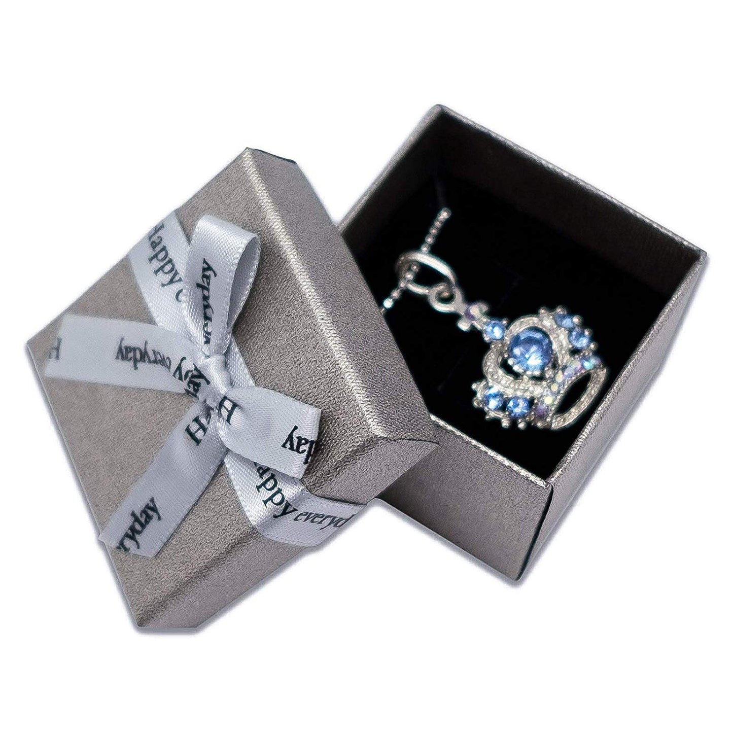 1 3/4" x 1 3/4" Gray Linen Paper Cardboard Ribbon Bow Jewelry Box