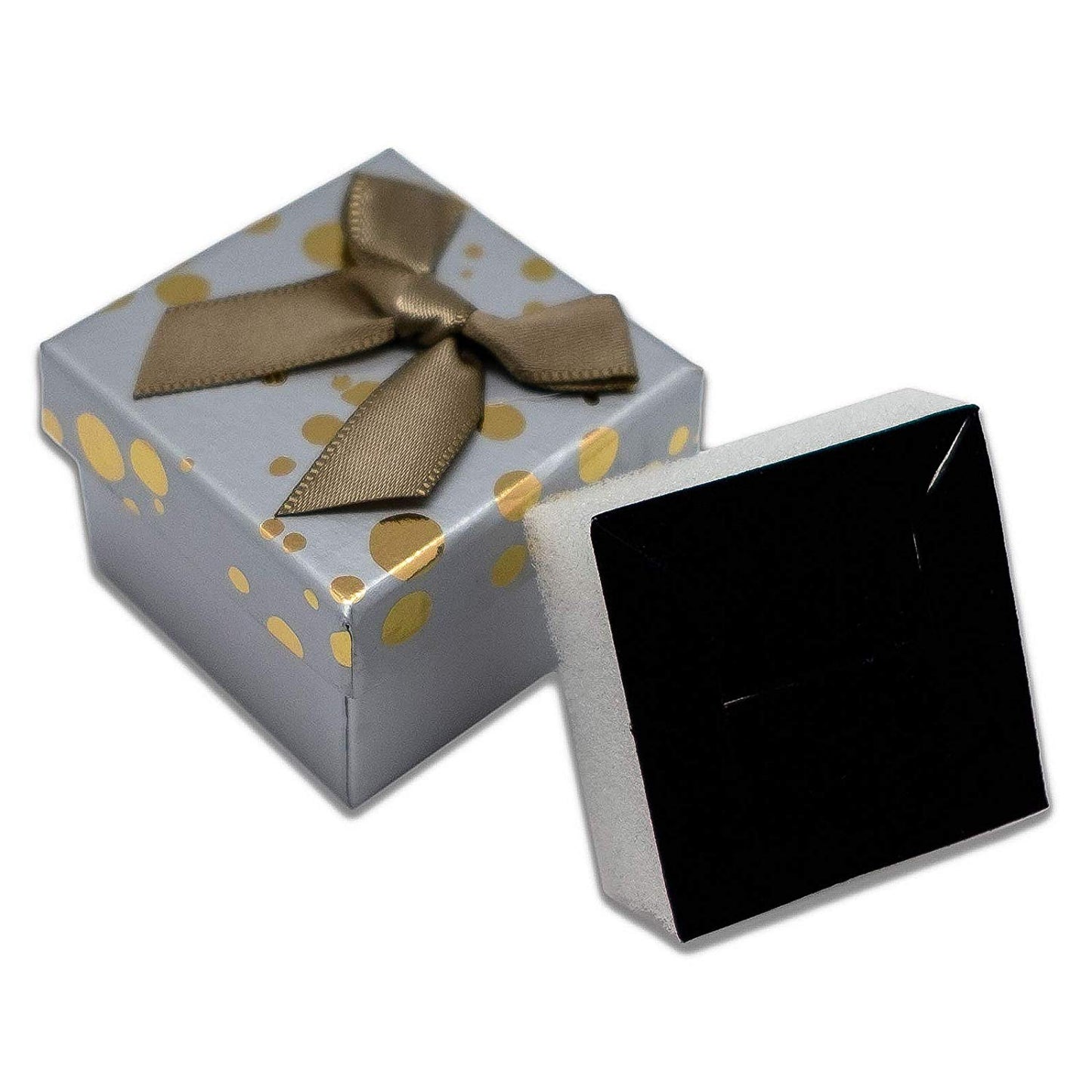 1 3/4" x 1 3/4" Gray and Gold Polka Dot Cardboard Ribbon Bow Jewelry Box