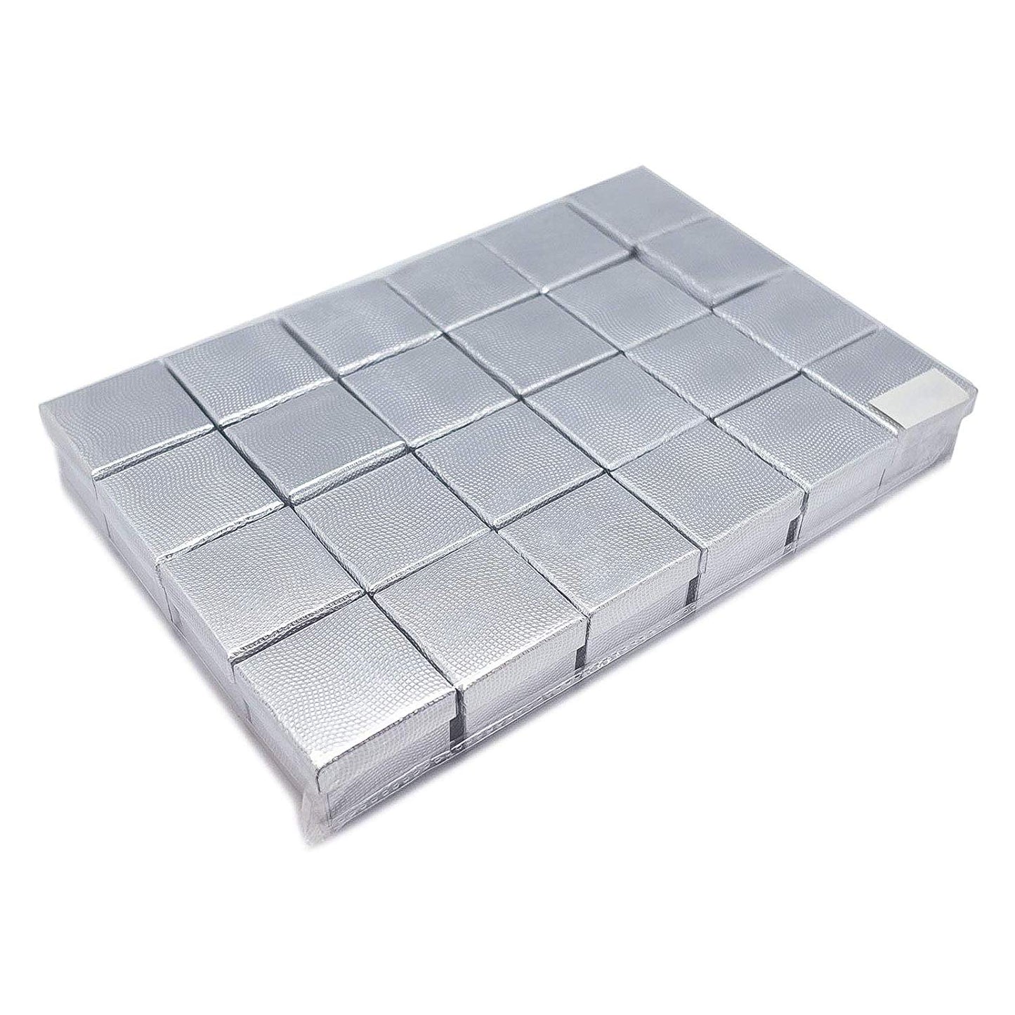 1 3/4" x 1 3/4" Silver Cardboard Jewelry Box with White Velvet Insert