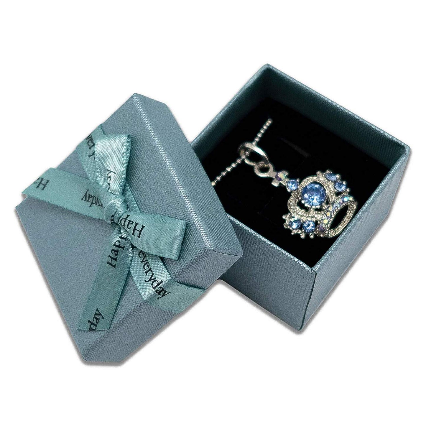 1 3/4" x 1 3/4" Teal Blue Linen Paper Cardboard Ribbon Bow Jewelry Box