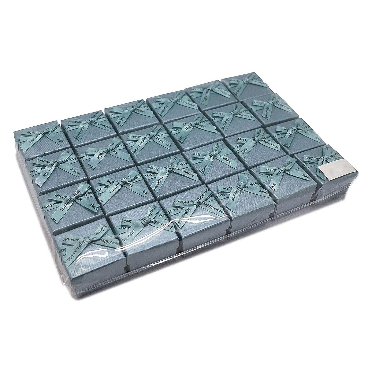 1 3/4" x 1 3/4" Teal Blue Linen Paper Cardboard Ribbon Bow Jewelry Box