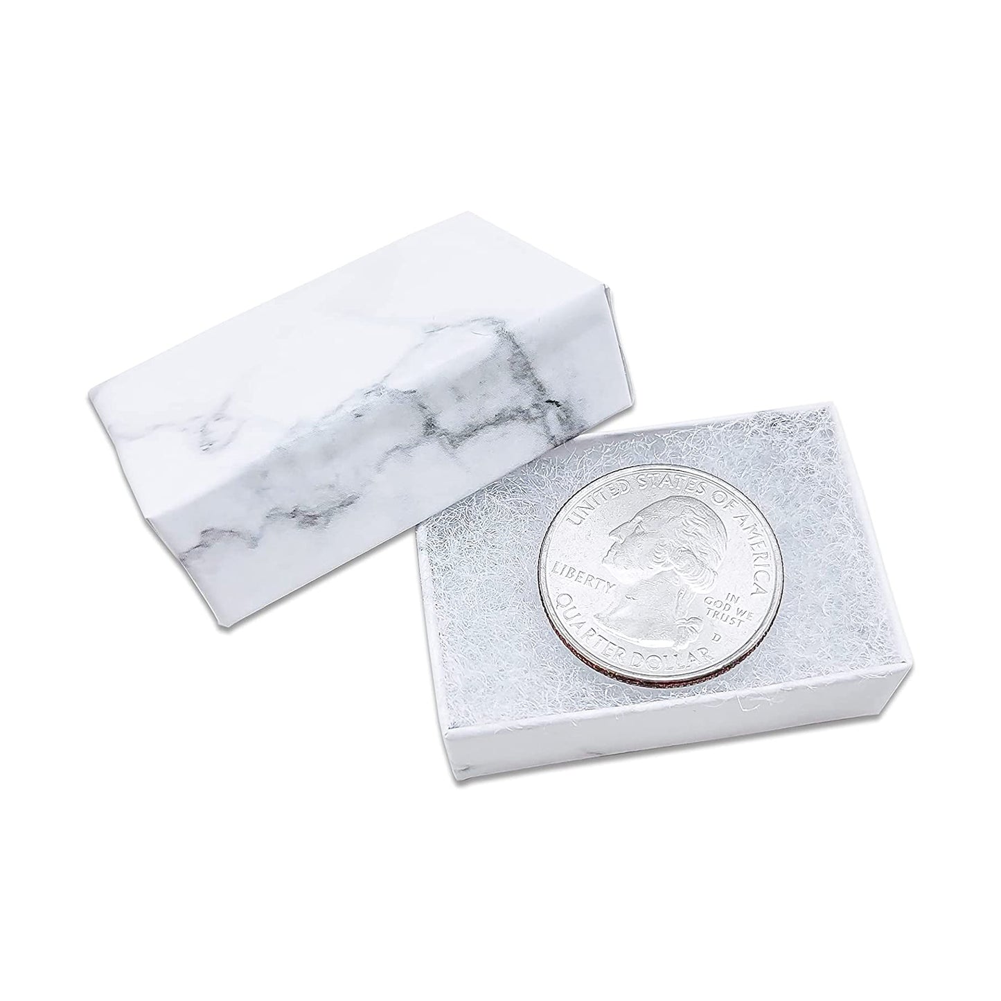 1 15/16" x 1 1/4" x 11/16" Marble White Cotton Filled Paper Box